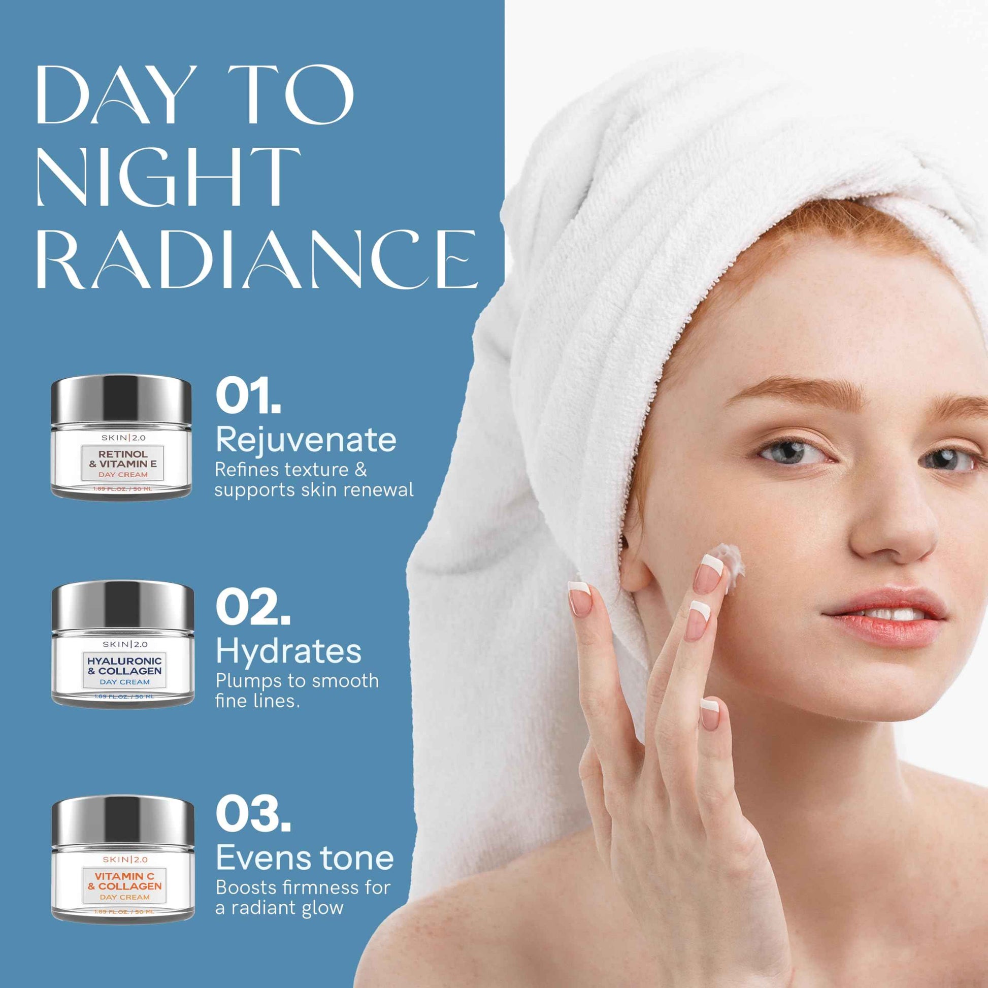 Skin 2.0 Moisturizer Creams Value Set - Dermatologist Tested, Hydrating - Anti-Aging, Clean Beauty, Natural Ingredients, Cruelty-Free Korean Skin Care for All Skin Types (3-Pack)