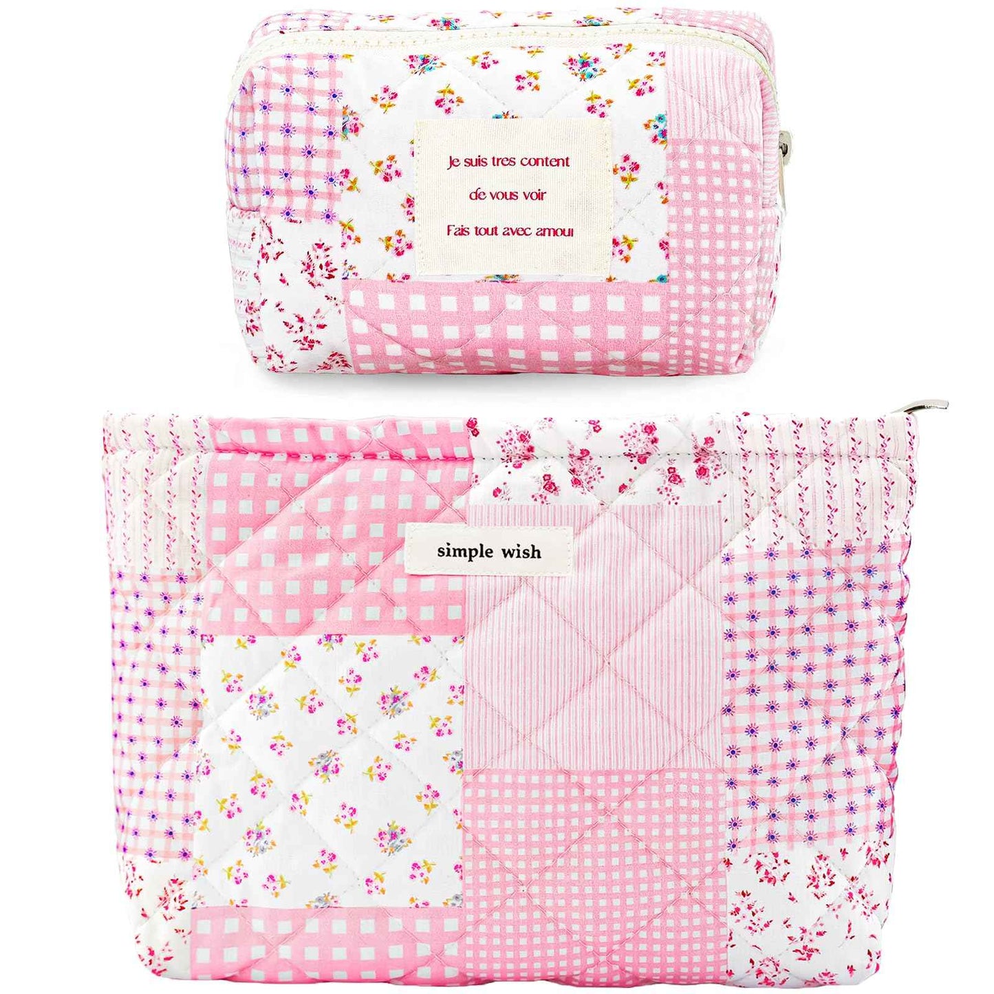 Sminra 2 Pieces Floral Makeup Bag, Cute Travel Quilted Cotton Small Cosmetic Bag Organizer, Coquette Aesthetic Preppy Pouch Purse Toiletry Bag for Women Girls accessories
