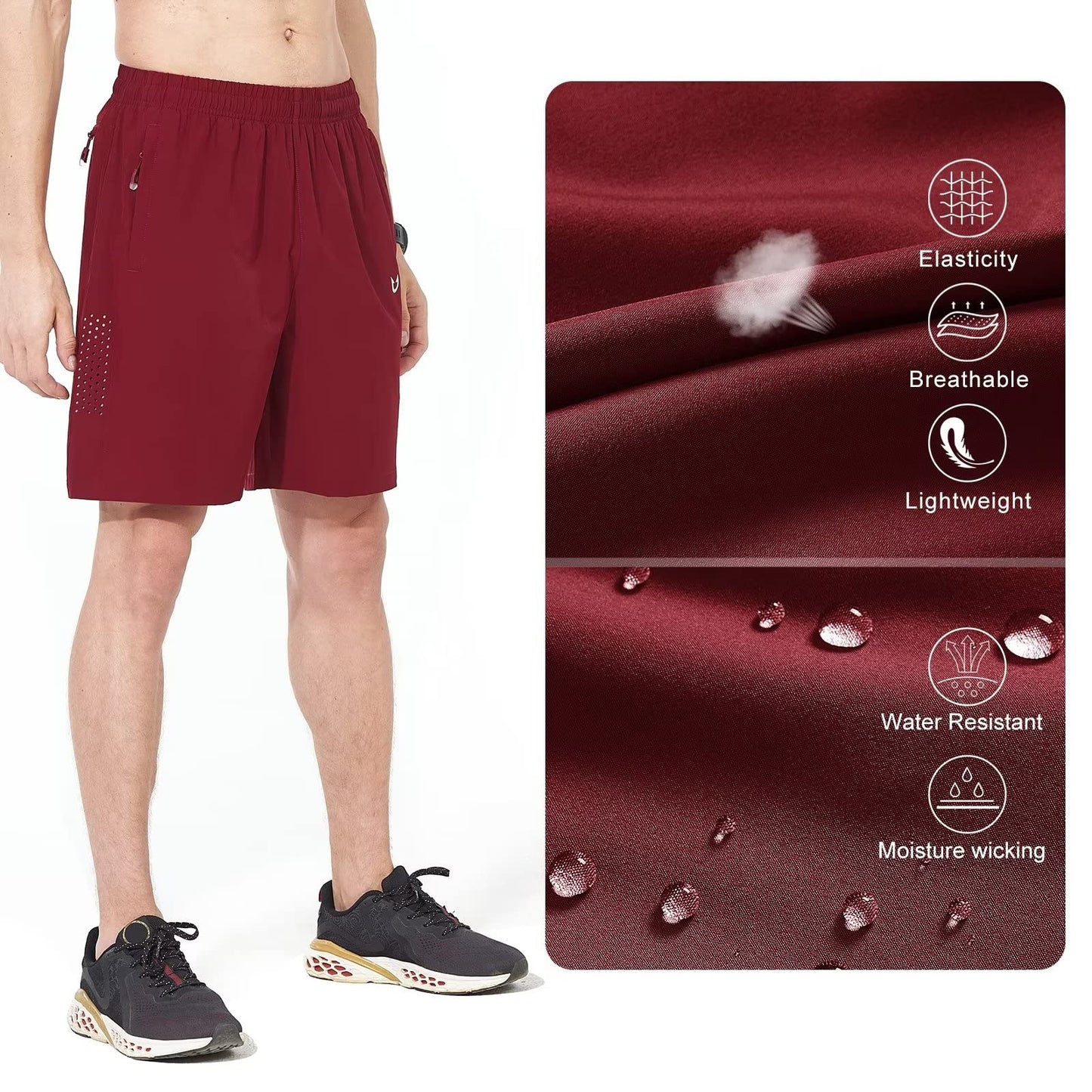 NORTHYARD Men's Athletic Running Shorts Quick Dry Workout Shorts 7"/ 5"/ 9" Lightweight Sports Gym Basketball Shorts Hiking Exercise WineRed S