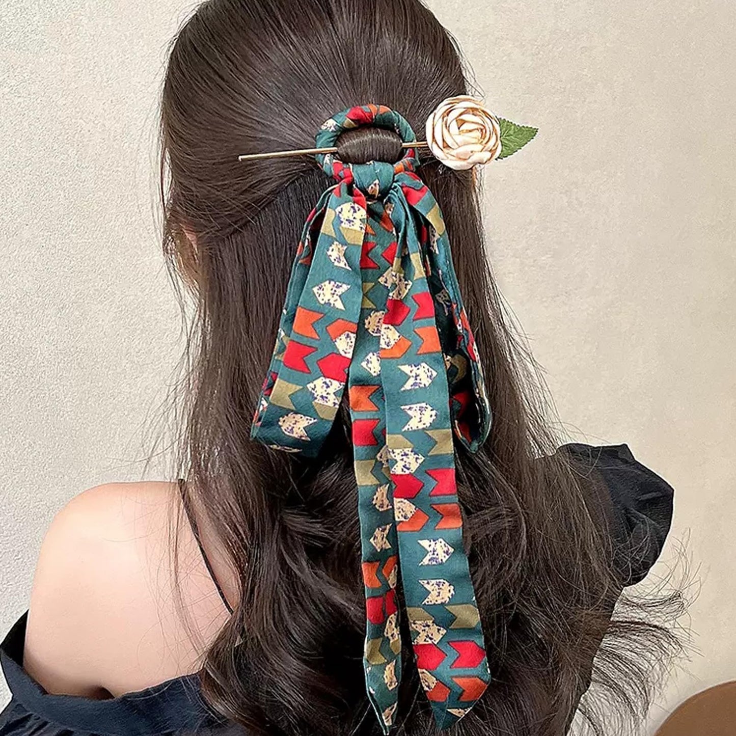 2 PCS Chinese Rose Flower Hair Sticks Vintage Metal Hair Pins Hair Chopsticks for Women Hanfu Bow Hair Accessories