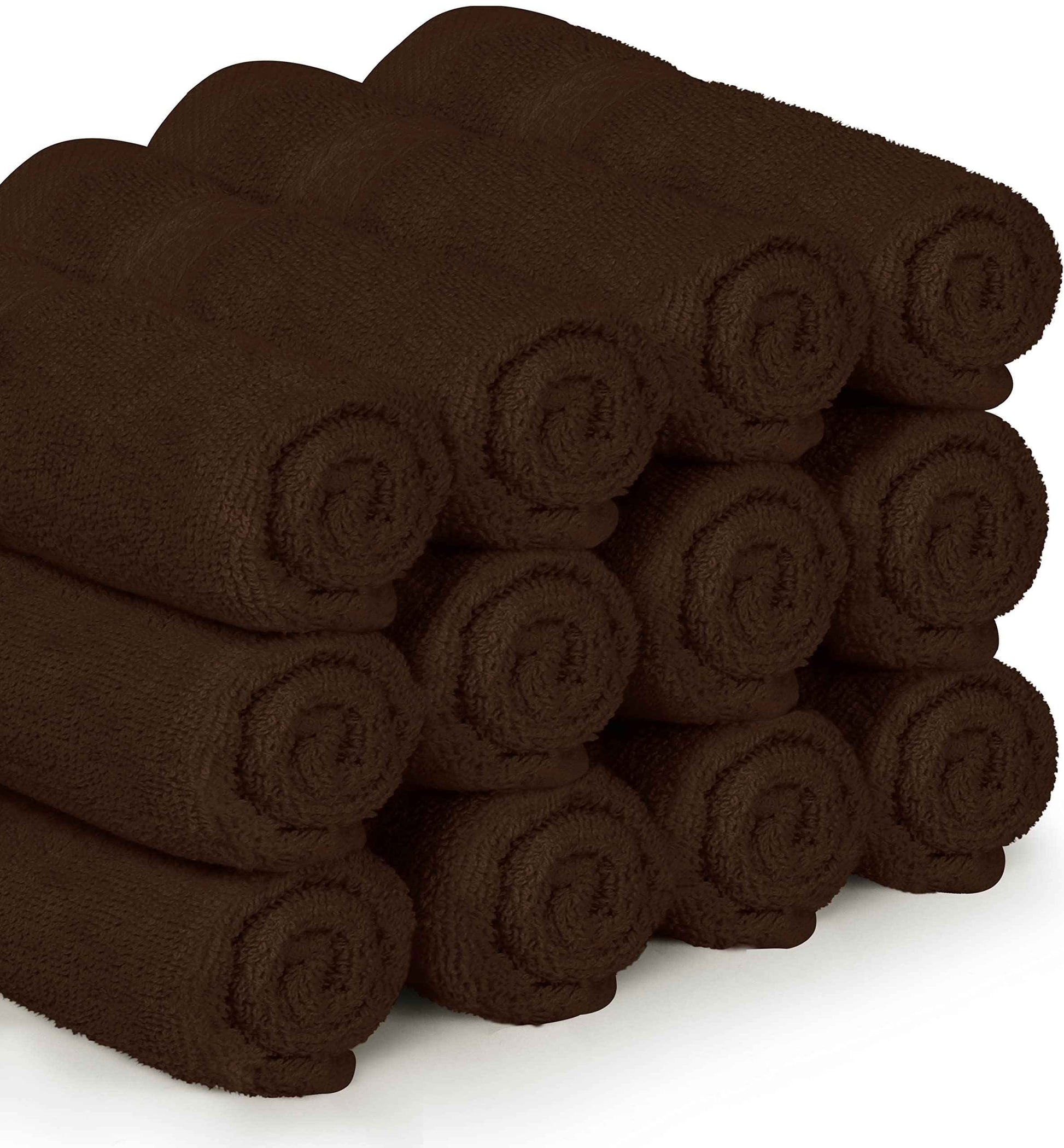 Utopia Towels 12 Pack Premium Wash Cloths Set, 12 by 12 Inches, 100% Cotton Ring Spun, Highly Absorbent and Soft Feel Essential Washcloths for Bathroom, Spa, Gym, and Face, Dark Brown