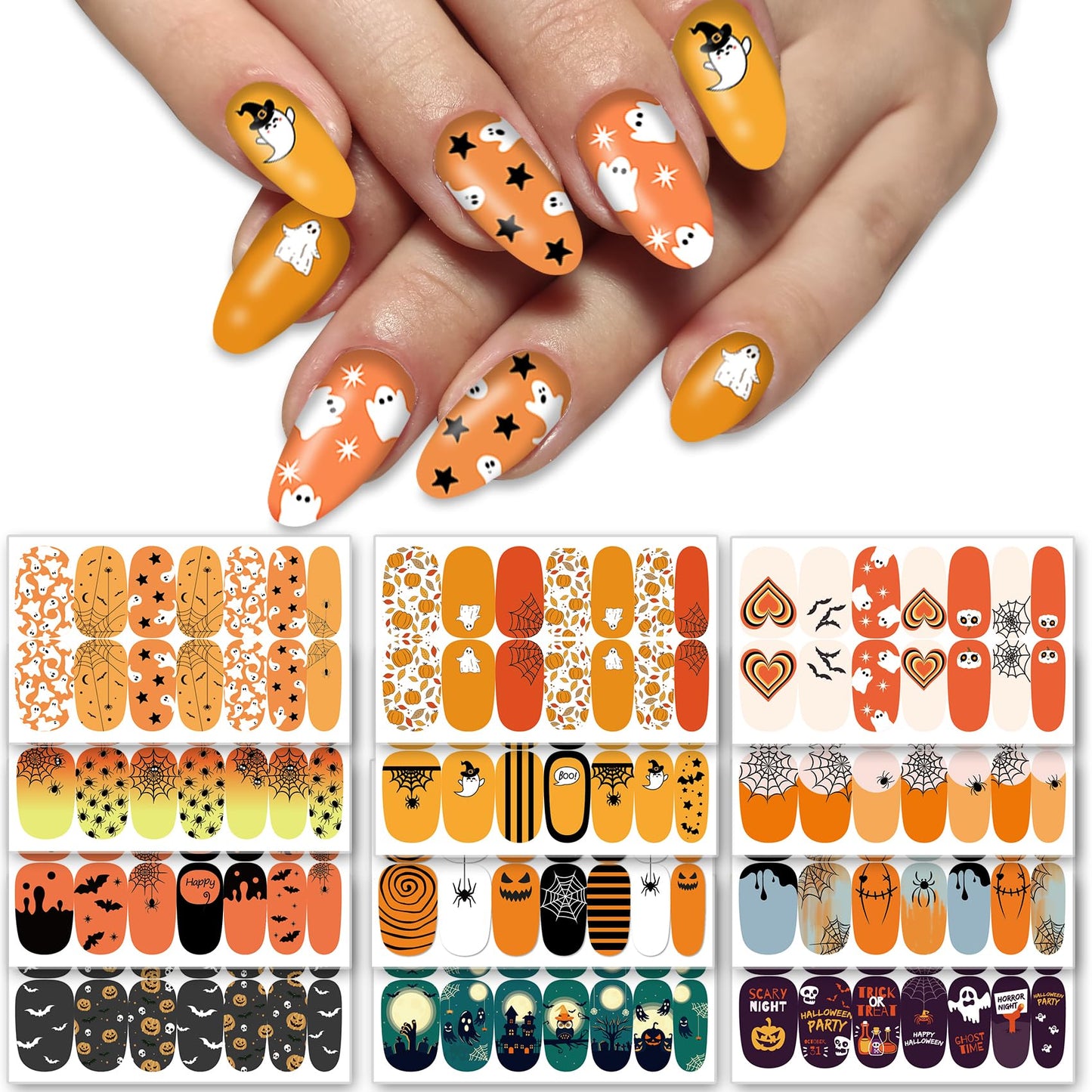 TailaiMei 12 Sheets Halloween Nail Wraps Stickers, Spider Web Nail Polish Strips Self-Adhesive Full Wraps with 2 pcs Nail Files for DIY Nail Art Decals (Spider Web Style)