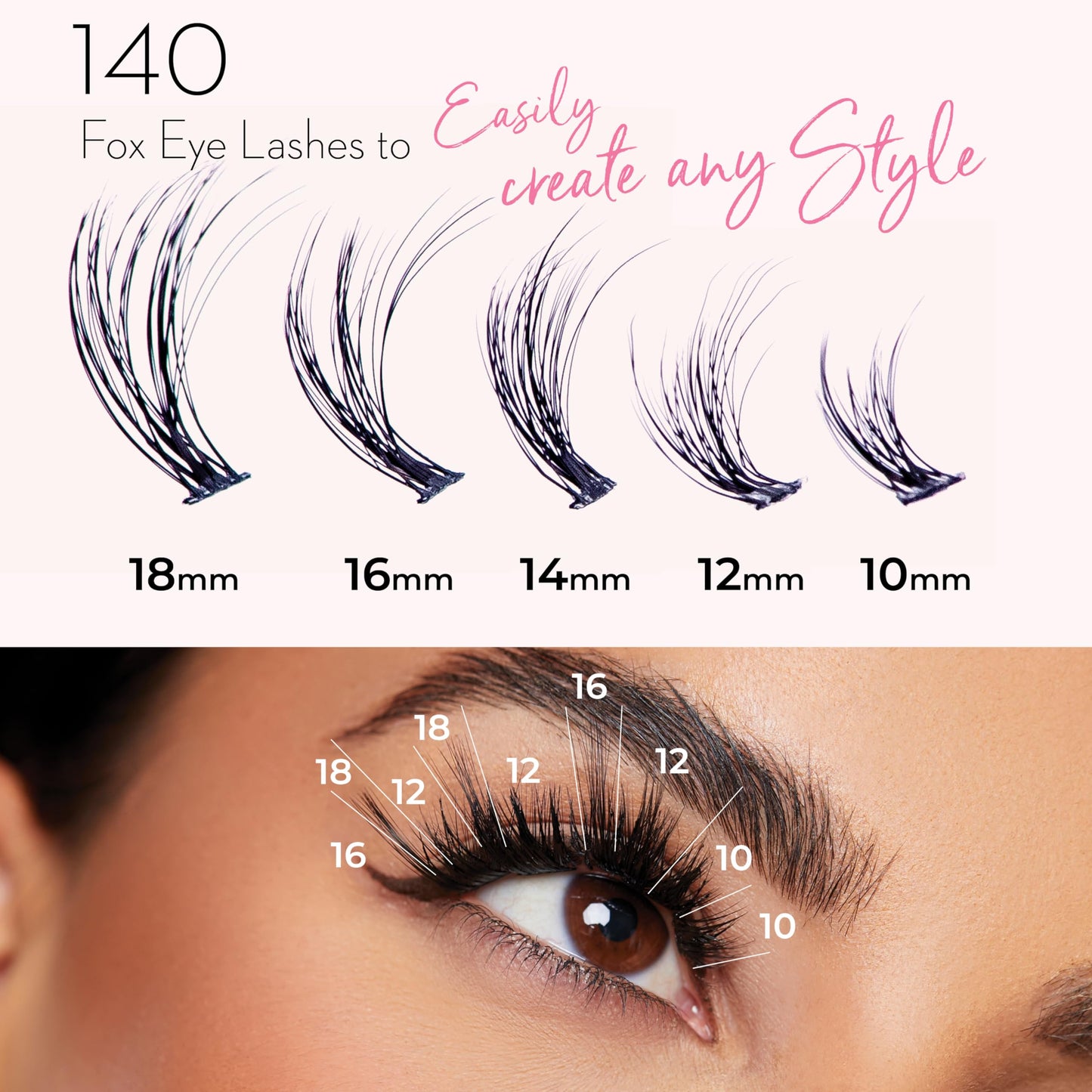 One V Salon, 140 Pc, 10-18mm Luxe Lash Fox Eye, Fluffy 3D, DIY Eyelash Clusters