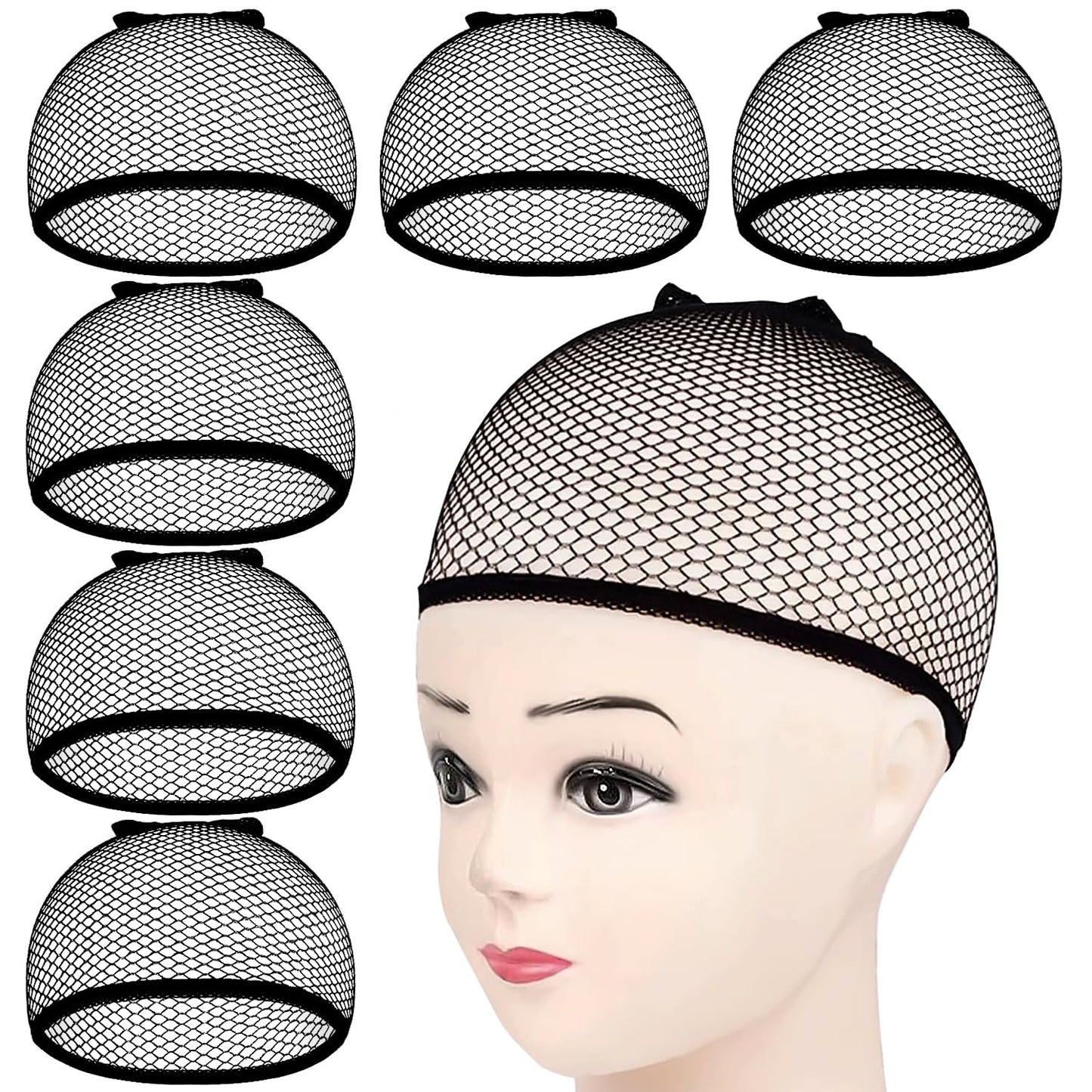 MORGLES Wig Cap, 6pcs Mesh Net Wig Caps Weaving Hair Net for Wig Close End Fishnet Wig Caps for Women, Black