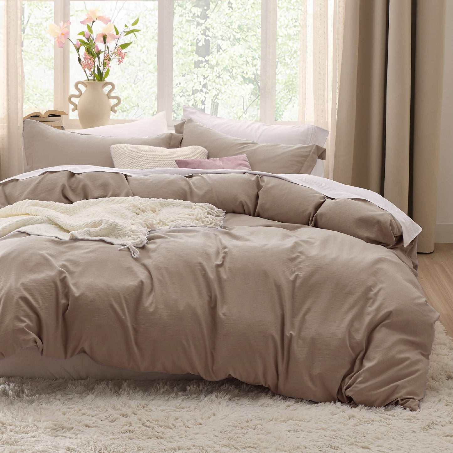 Bedsure Light Camel Twin Duvet Cover Set - Soft Prewashed Duvet Cover Twin Size, 2 Pieces, 1 Duvet Cover 68x90 Inches with Zipper Closure and 1 Pillow Sham, Comforter Not Included