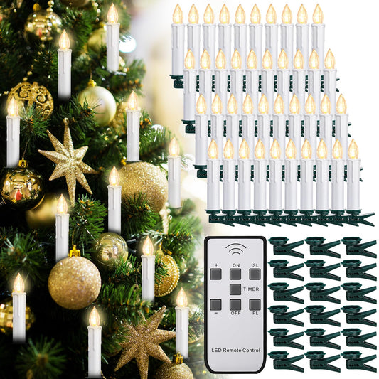 Retisee 40 Pcs Christmas LED Window Candles with Remote Control and Tree Clips Christmas Candles Light Flickering Battery Operated Candlesticks Flameless Candles for Christmas Indoor Outdoor (White)