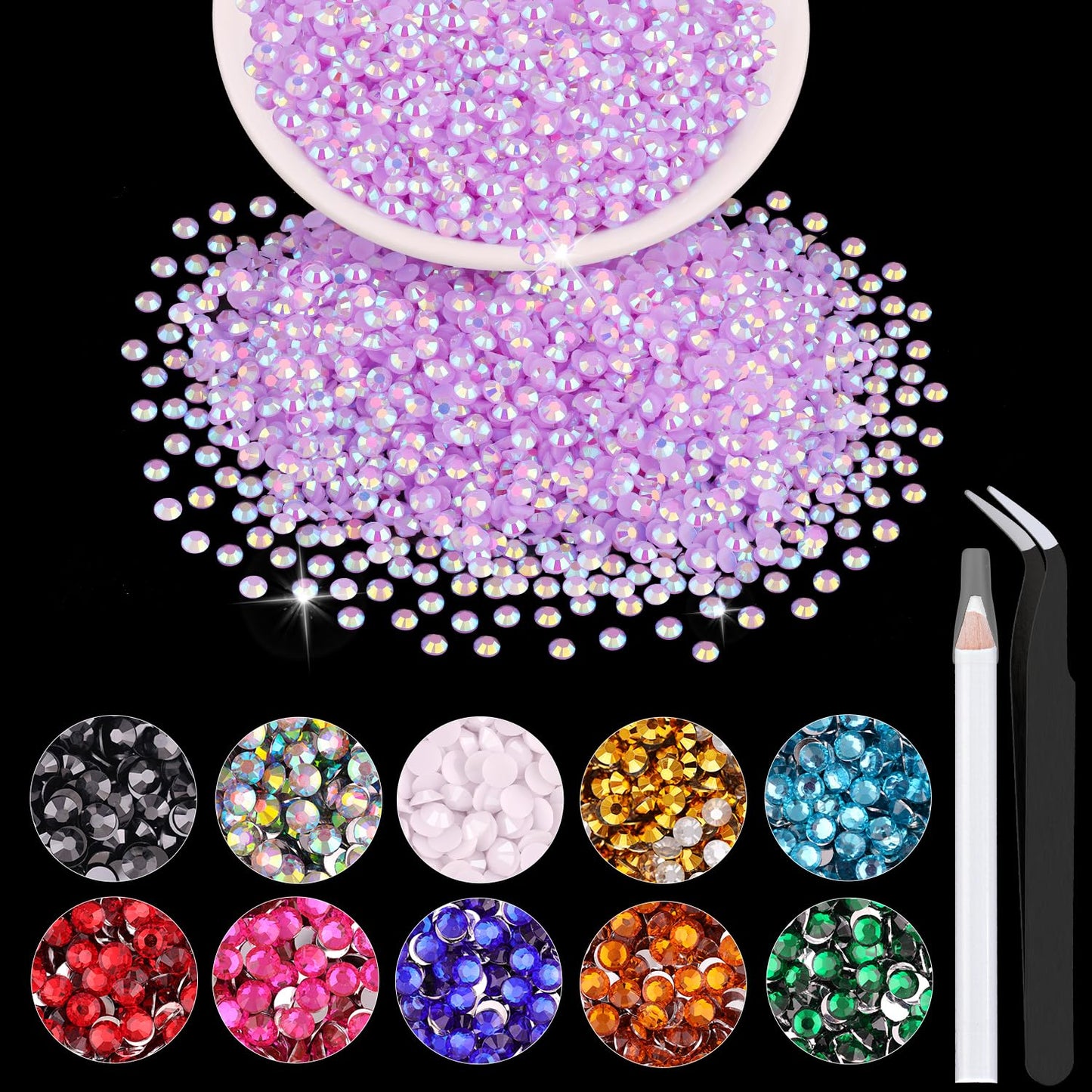 5000PCS 2mm Resin Jelly Rhinestones in Bulk (Lavender Purple AB), Bedazzling Flatback Crystals Rhinestones for Crafting DIY Nail Decoration, Gems Diomand Charms for Tumbler Shoes Clothing Fabric