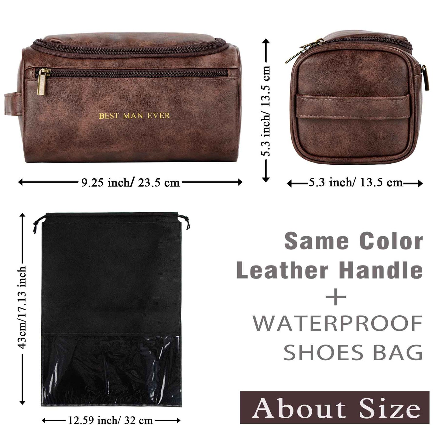 Flycalf Mens Toiletry Travel Bag Customized Mens Leather Toiletries Grooming Bag for Men Shaving Bag Hanging Water Resistant Organizer (Brown)