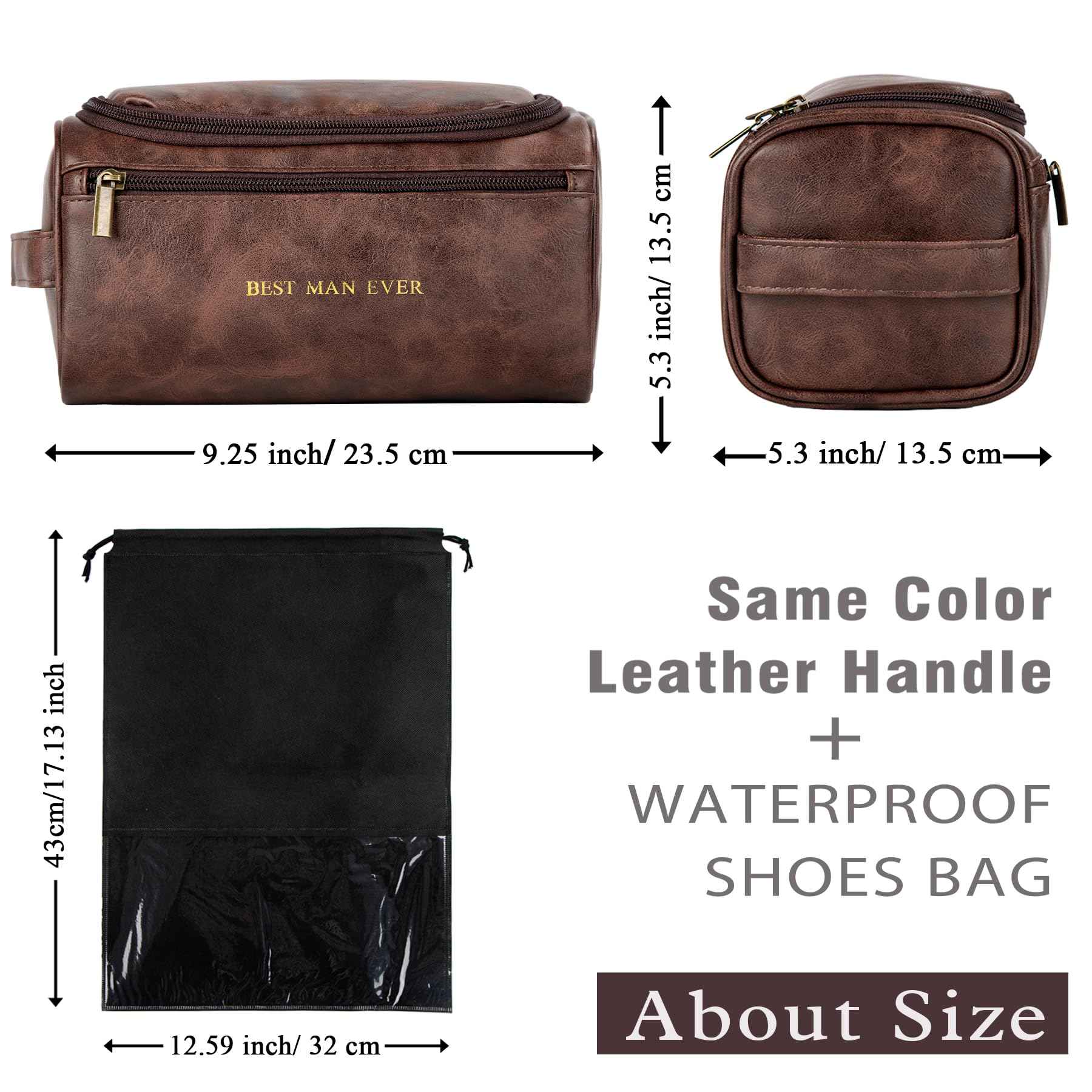 Flycalf Mens Toiletry Travel Bag Customized Mens Leather Toiletries Grooming Bag for Men Shaving Bag Hanging Water Resistant Organizer (Brown)