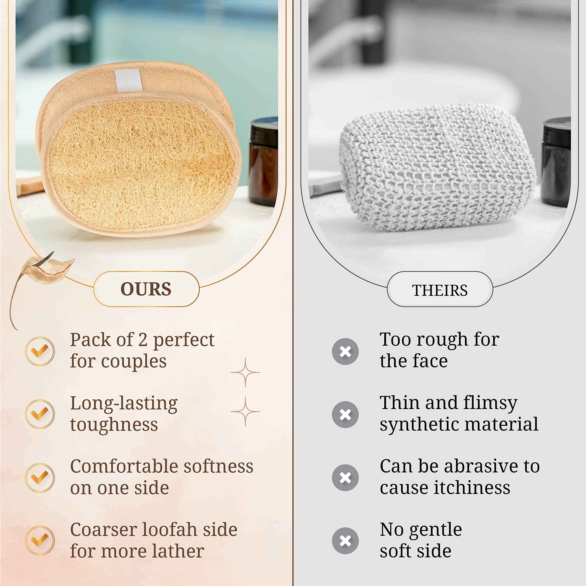 4 Natural Loofah Pads for him and her. Eco-Friendly Exfoliating Body Scrubbers, Durable & Gentle Terry Towel Cloth pad for Manly Skin Care - Lufas, Luffa, Loufas Sponges