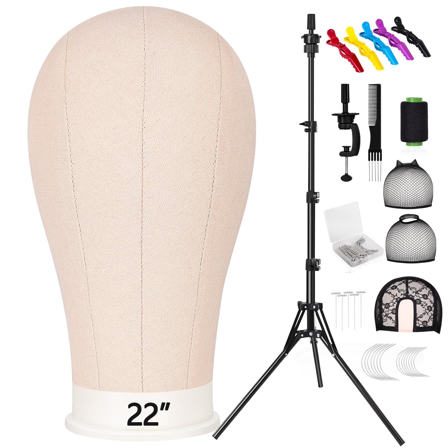 Pet Baby 63In Wig Stand Tripod with 22In Head, Canvas Wig Head Stand with Mannequin Head for Wigs Manikin Head Block Set for Wigs Making Display