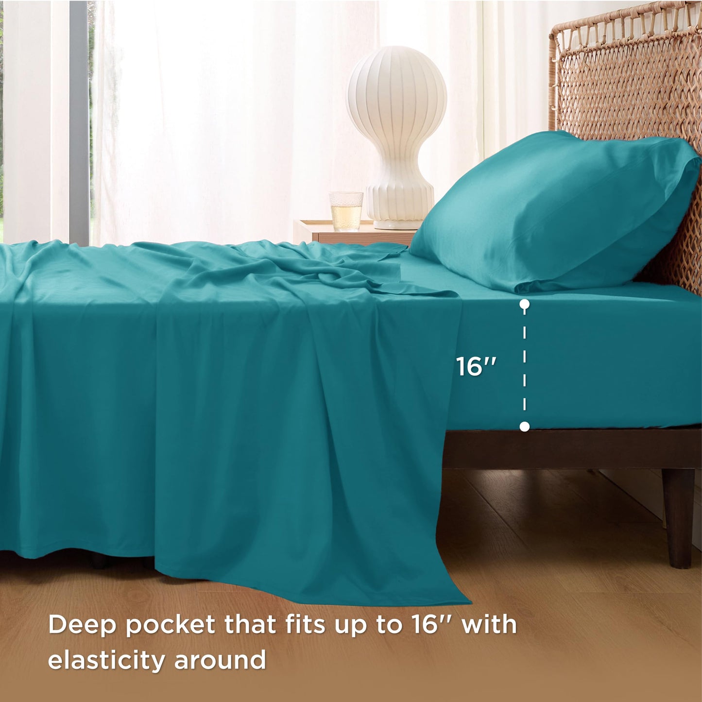 Bedsure Twin Sheets Set, Cooling Sheets Twin Size Bed Set, Rayon Derived from Bamboo, Twin Size Sheets, Breathable & Soft Bed Sheets, Hotel Luxury Silky Bedding Sheets & Pillowcases, Turquoise