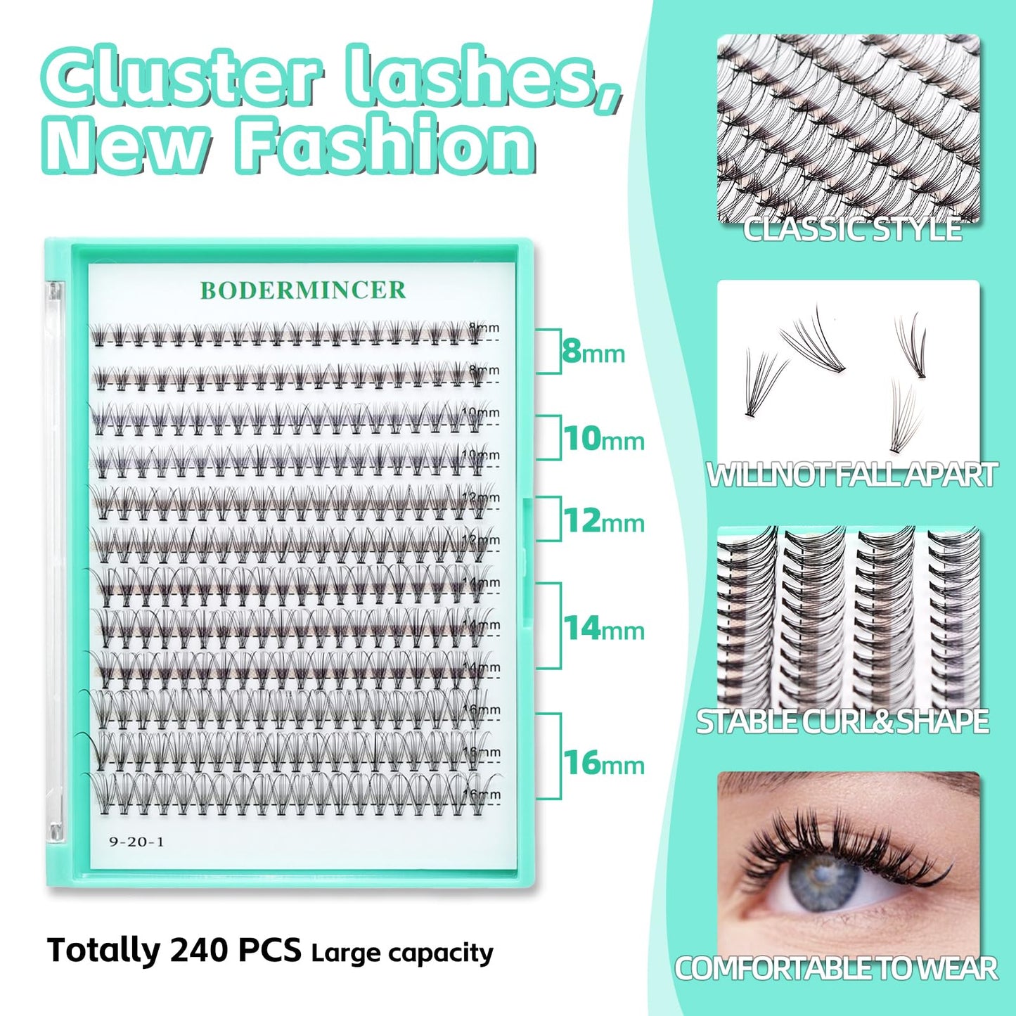 Bodermincer Black/Colored Cluster Lashes 240pcs 20D/40D DIY Eyelash Extension D Curl Long Individual Lashes Mixed Tray Faux Mink Lash Clusters Extensions 8-22mm (10D 8-10-12-14-16mm MIX)