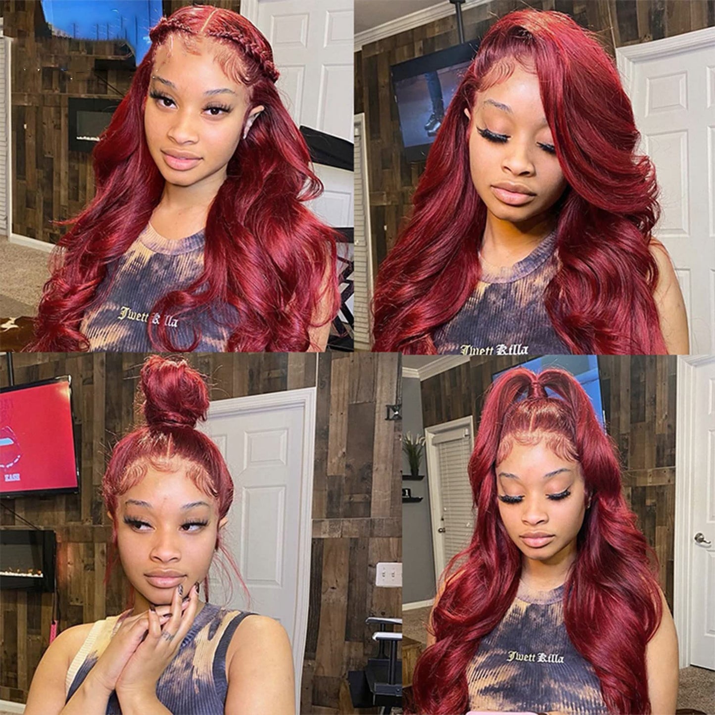 Aaliweya 99j Burgundy Lace Front Wigs Human Hair 99j 13x4 Body Wave HD Transparent Lace Frontal Wigs For Women 180% Density Pre Plucked Glueless Wine Red Color Virgin Human Hair Wigs 26inch