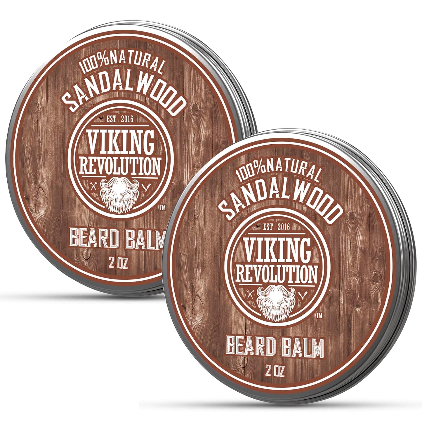 Viking Revolution Sandalwood Beard Balm - Beard Butter with Argan Oil, Beard Softener for Men with Jojoba Oil - Beard Moisturizer for Men with Beeswax - Beard Wax for Men (2oz, 2 Pack)