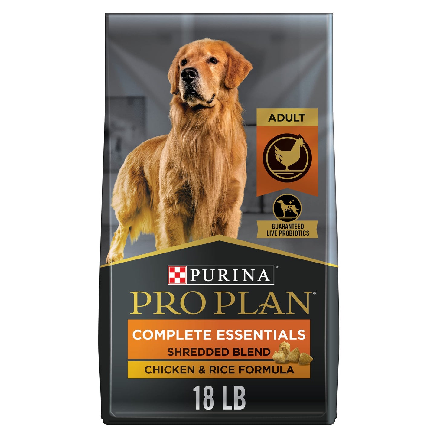 Purina Pro Plan High Protein Dog Food With Probiotics for Dogs, Shredded Blend Chicken & Rice Formula - 18 lb. Bag