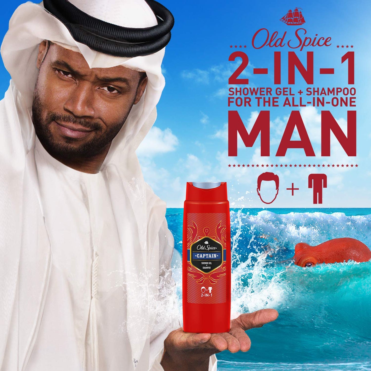 Old Spice Captain Shower Gel and Shampoo for Men (6 x 250 ml), 2-in-1 Shower Gel + Shampoo, with Male Long-Lasting Fragrance, Pack of 6 (1 Pack)