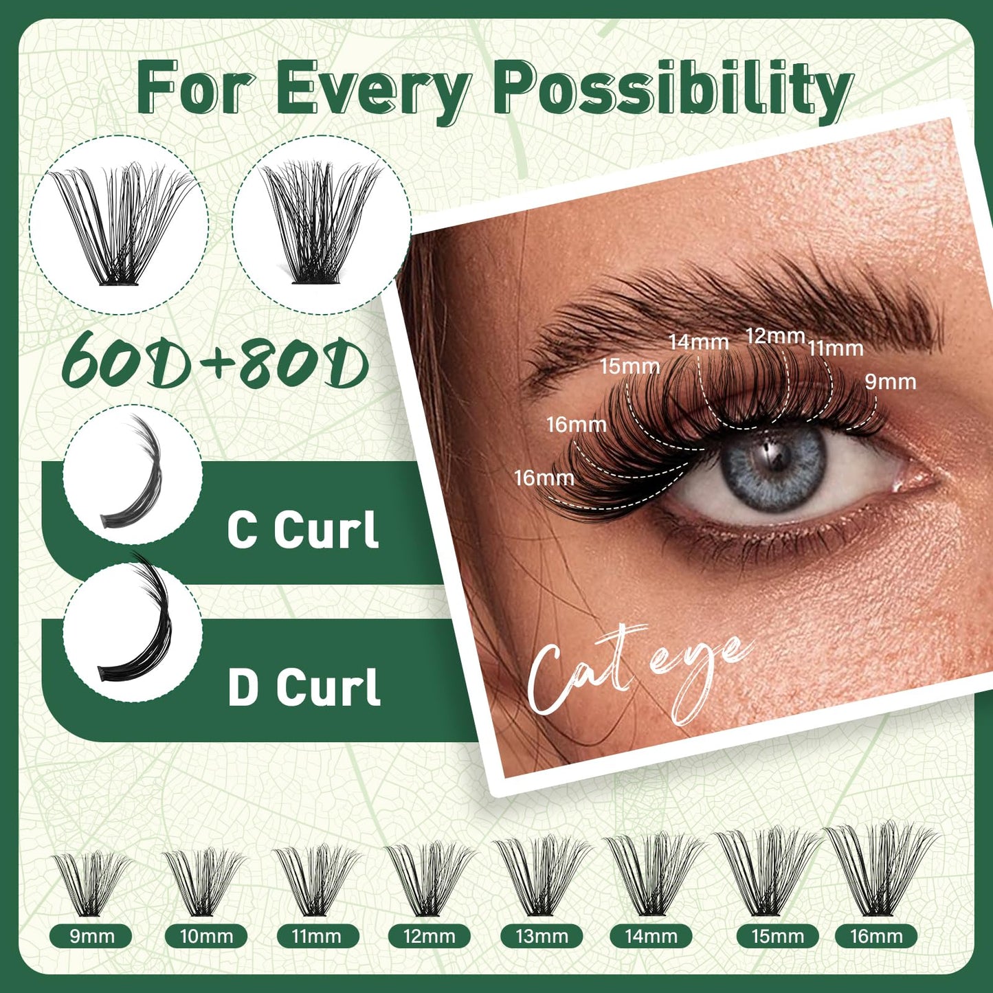 Lash Clusters 320Pcs Eyelash Clusters KEYYOU 60D+80D C Curl 9-16MIX Clusters Lashes Thick Super Soft Wispy DIY Eyelash Extension at Home(60D+80D-C,9-16MIX)