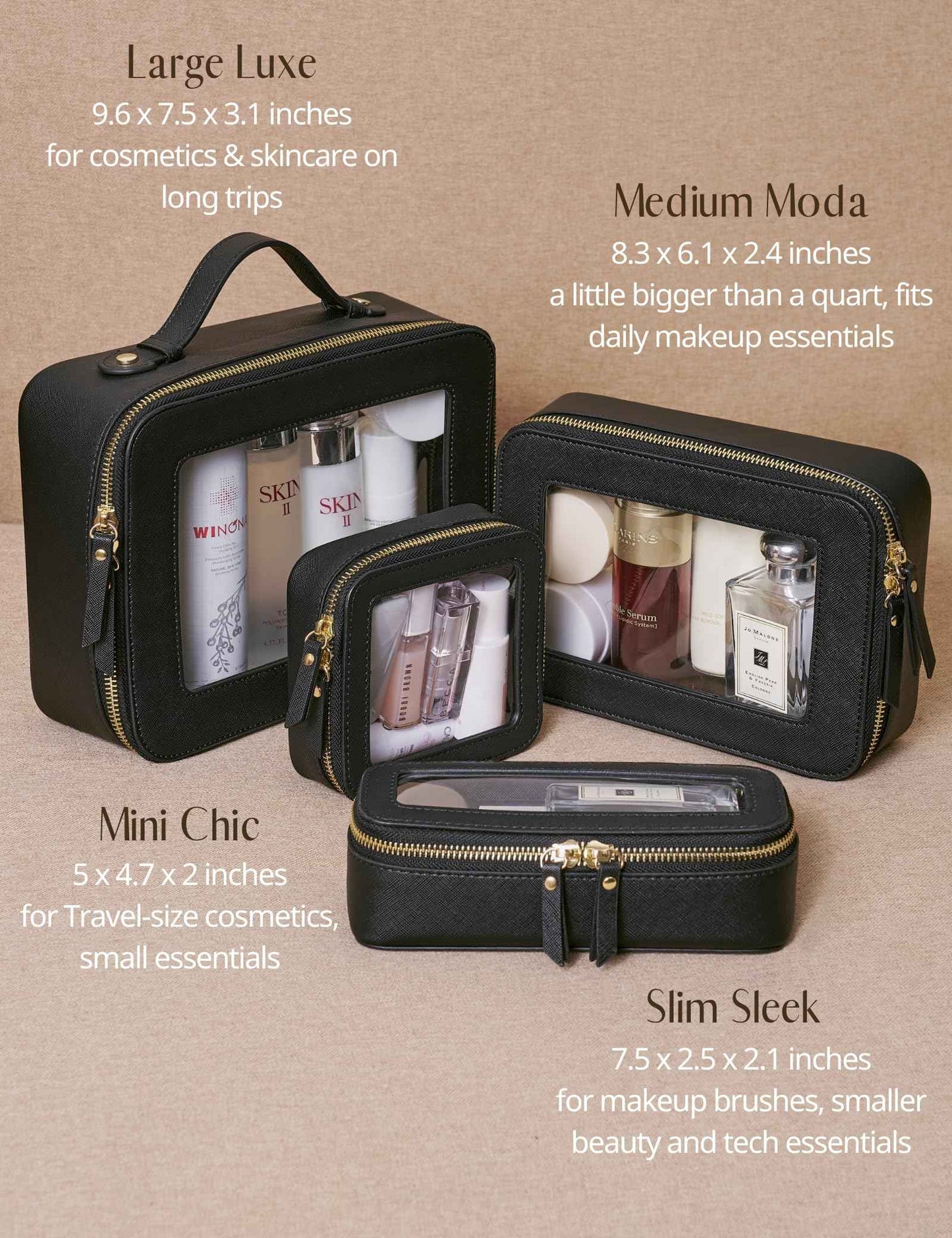 Mini Clear Black Makeup Bag - Cute Square Cosmetic Pouch for Travel with Zipper - For Women & Girls