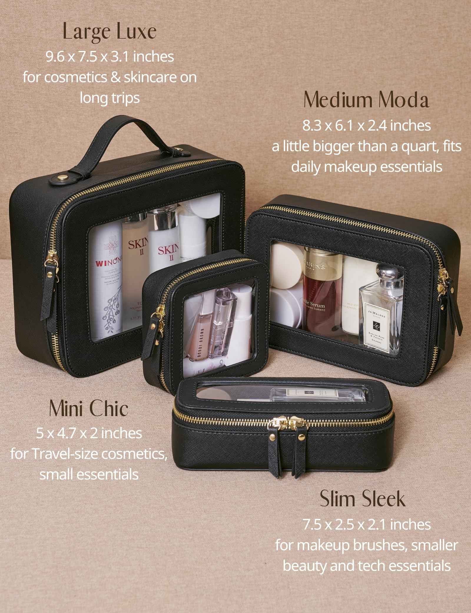 Mini Clear Black Makeup Bag - Cute Square Cosmetic Pouch for Travel with Zipper - For Women & Girls