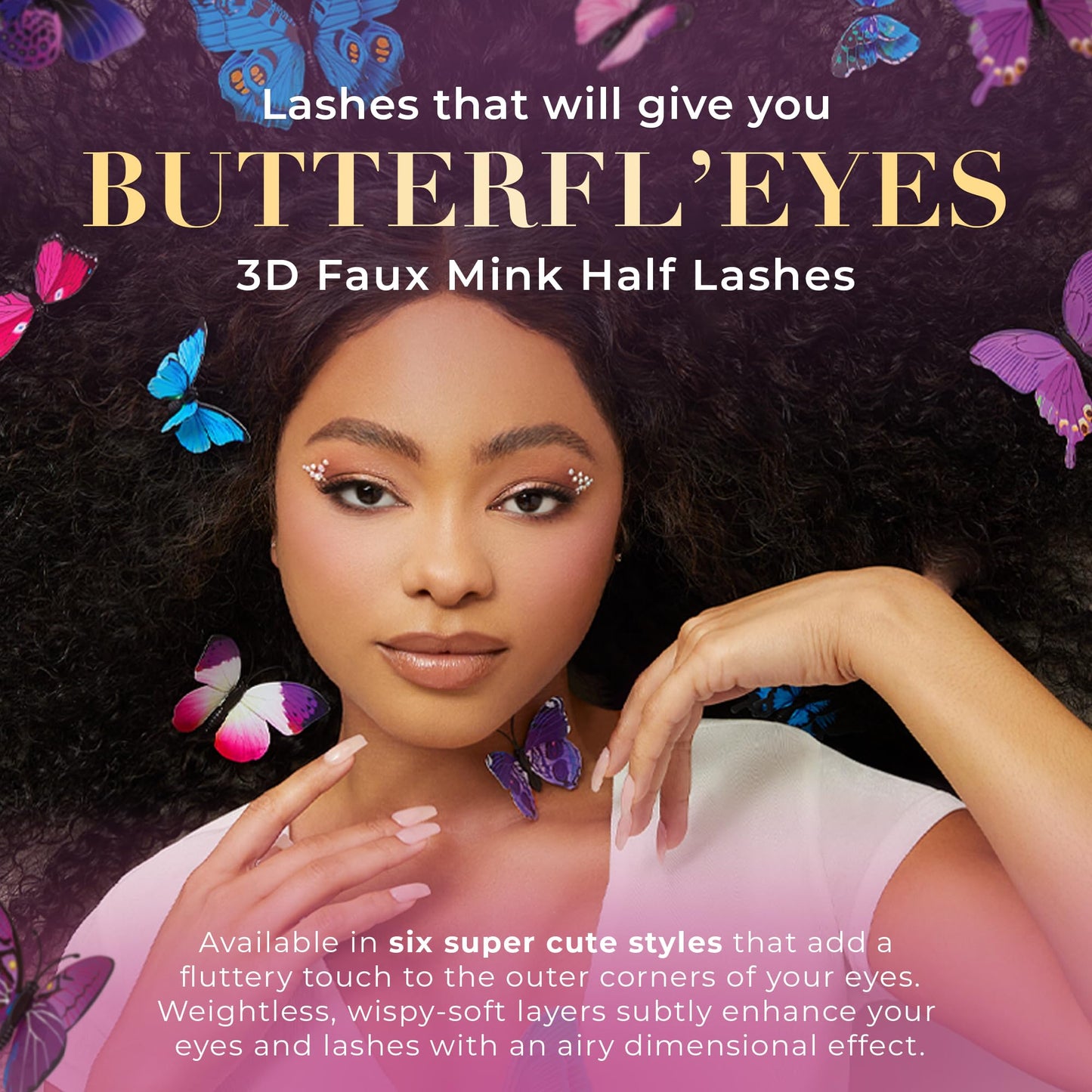 Lilly Lashes Butterfl'eyes Faux Mink Lashes, Half Lashes Natural Look & Feel, False Eyelashes, Reusable Eyelashes 20x, No Trimming + Easy to Apply, Round Style, Lash Glue not Included, 13mm (Heiry)