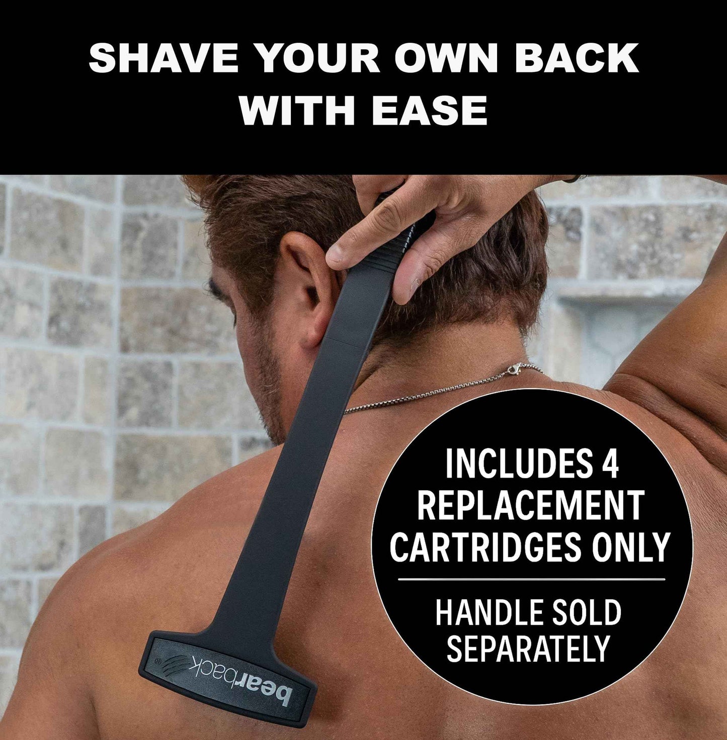 Bearback Shaver Cartridges – 4-Pack Refill Blades for Men’s Back Shaver – Triple Stainless Steel Pivoting Heads – Fits Bearback Handle & Grooming System