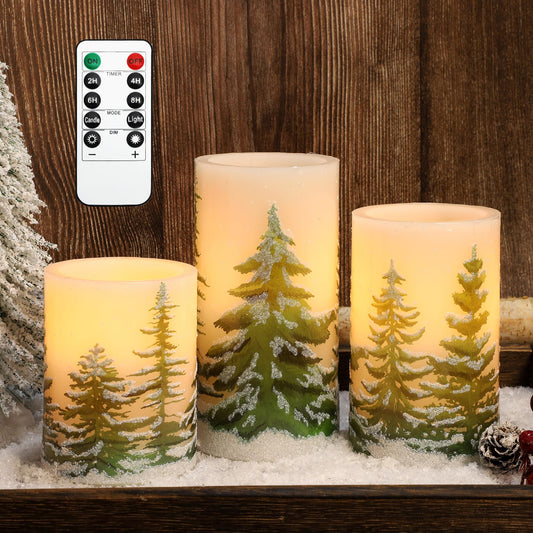 MELTONE Christmas Tree Flameless Candles with Remote Real Wax Flickering Battery Operated Candles - Home Party Fall Holiday Xmas Decorations - Set of 3