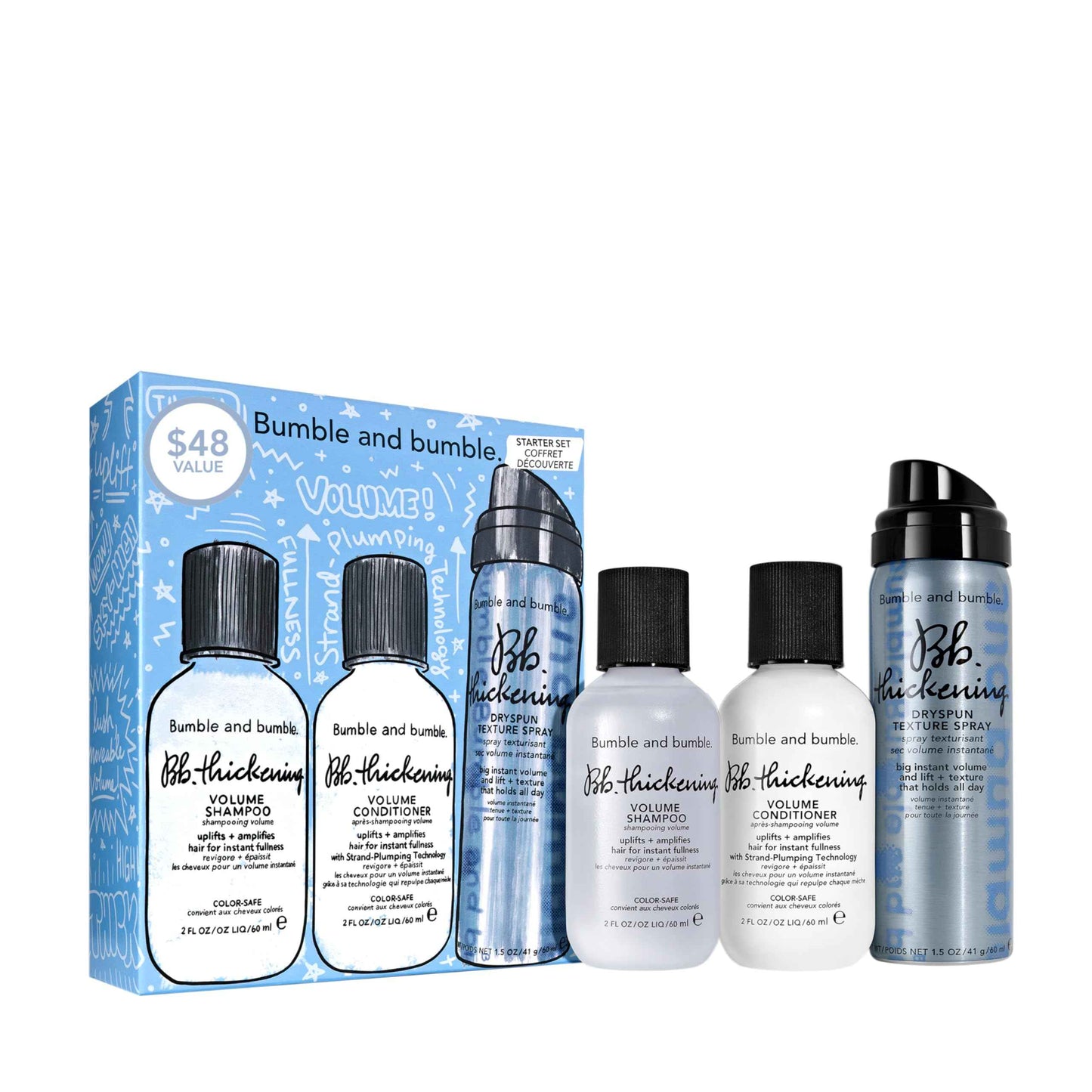 Bumble and bumble. Thickening Hair Volumizing Starter Travel Size Gift Set | Thickening Shampoo, Conditioner + Dryspun Texture Spray | Includes 3 Pieces | Color Safe | Perfect for Gifting