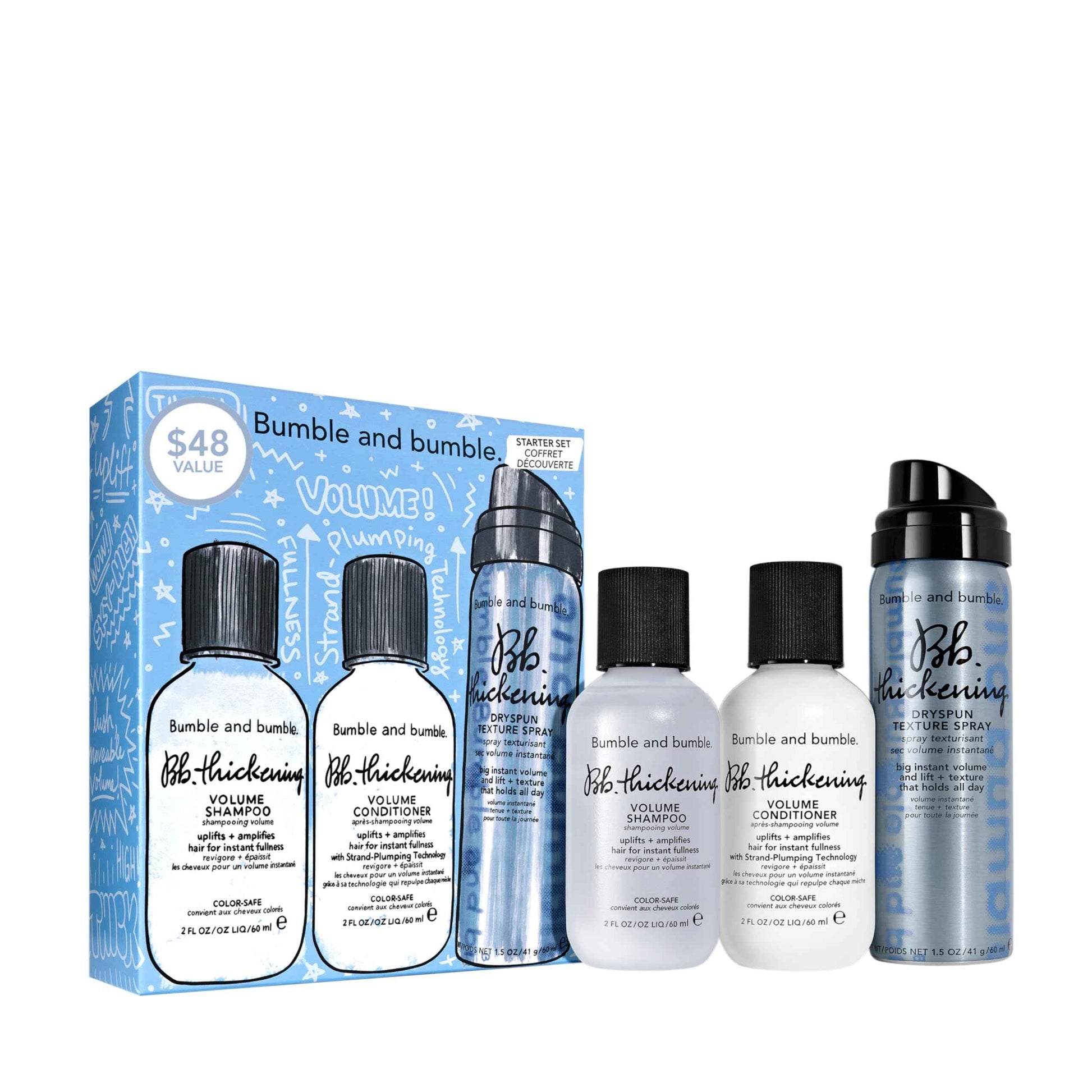 Bumble and bumble. Thickening Hair Volumizing Starter Travel Size Gift Set | Thickening Shampoo, Conditioner + Dryspun Texture Spray | Includes 3 Pieces | Color Safe | Perfect for Gifting