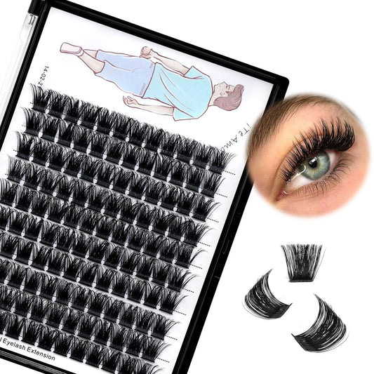 Dedila Large Tray-Grafted Wide Stem Individual False Eyelashes Thick Base 120 Clusters D Curl Natural Long Volume Eye Lashes Extensions Dramatic Look 8-20mm Available (20mm)