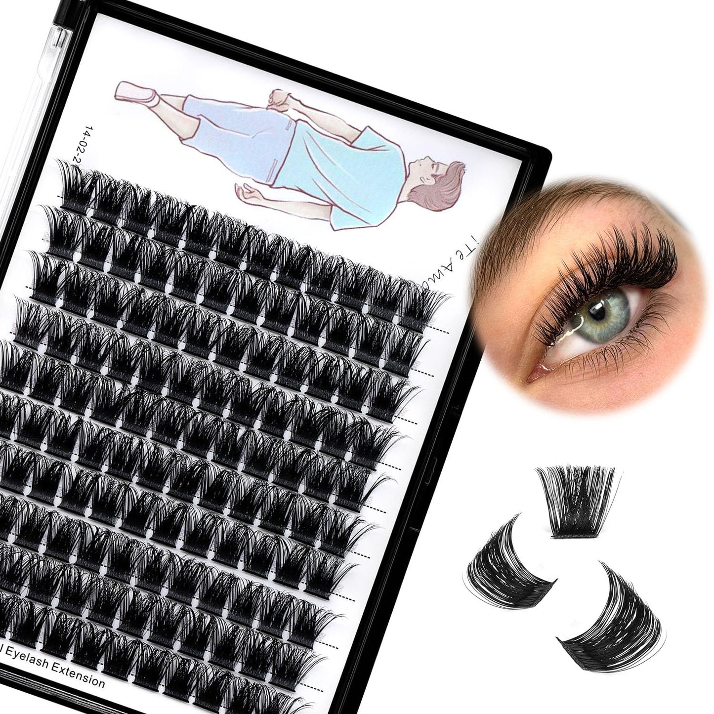 Dedila Large Tray-Grafted Wide Stem Individual False Eyelashes Thick Base 120 Clusters D Curl Natural Long Volume Eye Lashes Extensions Dramatic Look 8-20mm Available (15mm)