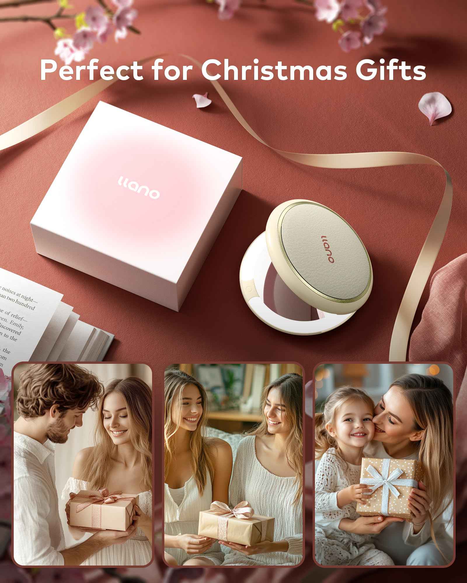 llano Compact Mirror, Lighted Travel Makeup Mirror with 1X/2X Magnifying Double Sided Dimmable Portable Pocket Mirror for Handbag and Pocket,Foldable Compact Mirror 3.6"L x 0.8"W, USB Charging(Yellow)