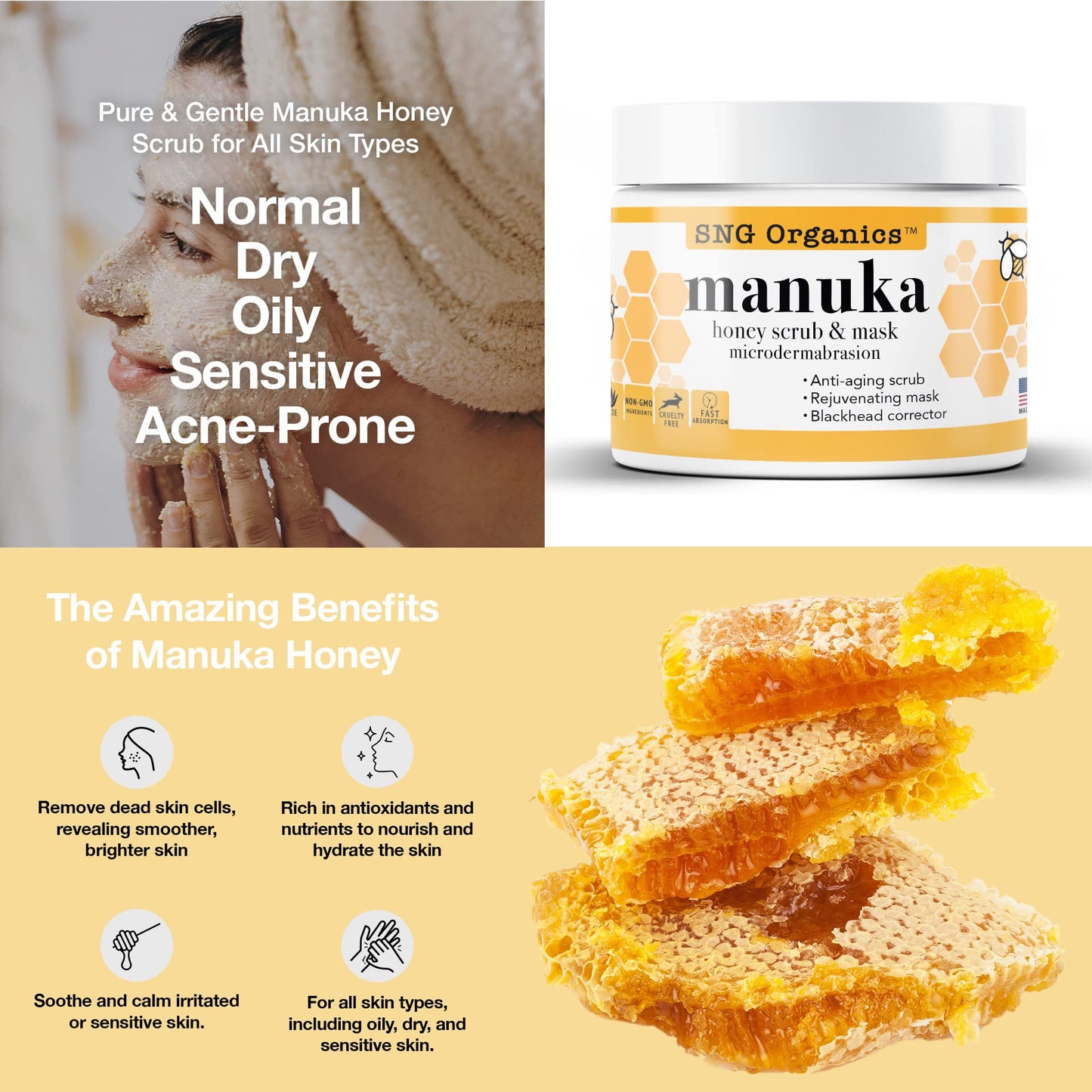 Manuka Honey New Zealand Body Scrub - Deep Pore Microdermabrasion, Exfoliating Body Scrub - Blackhead Remover, Moisturizing Body Exfoliator for Anti-Aging & Acne