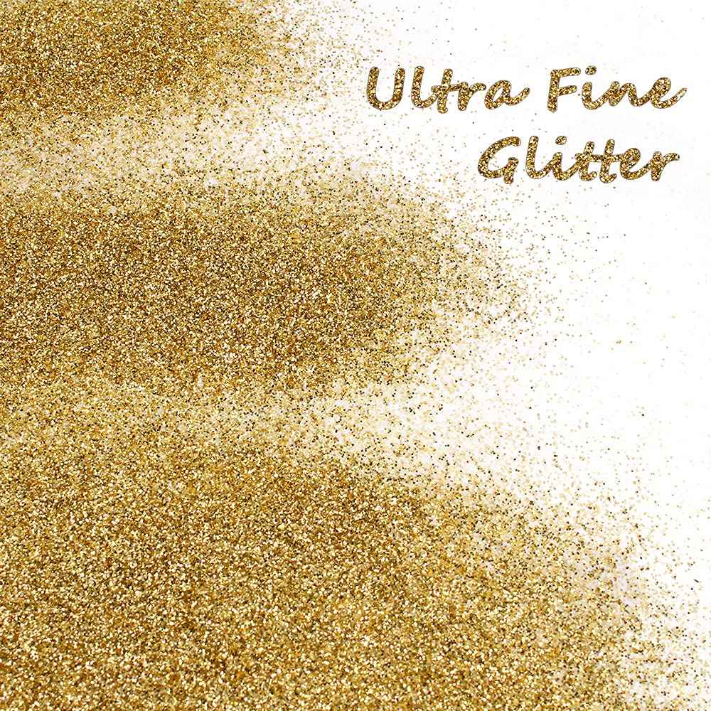 Metallic Fine Glitter Powder 150g, Fine Resin Glitter Sequins, Holographic Polyester Glitter for Resin, Slime, Tumblers, Painting Arts, Cosmetic Glitter for Body Face Makeup, Nail Arts (Honey Gold)