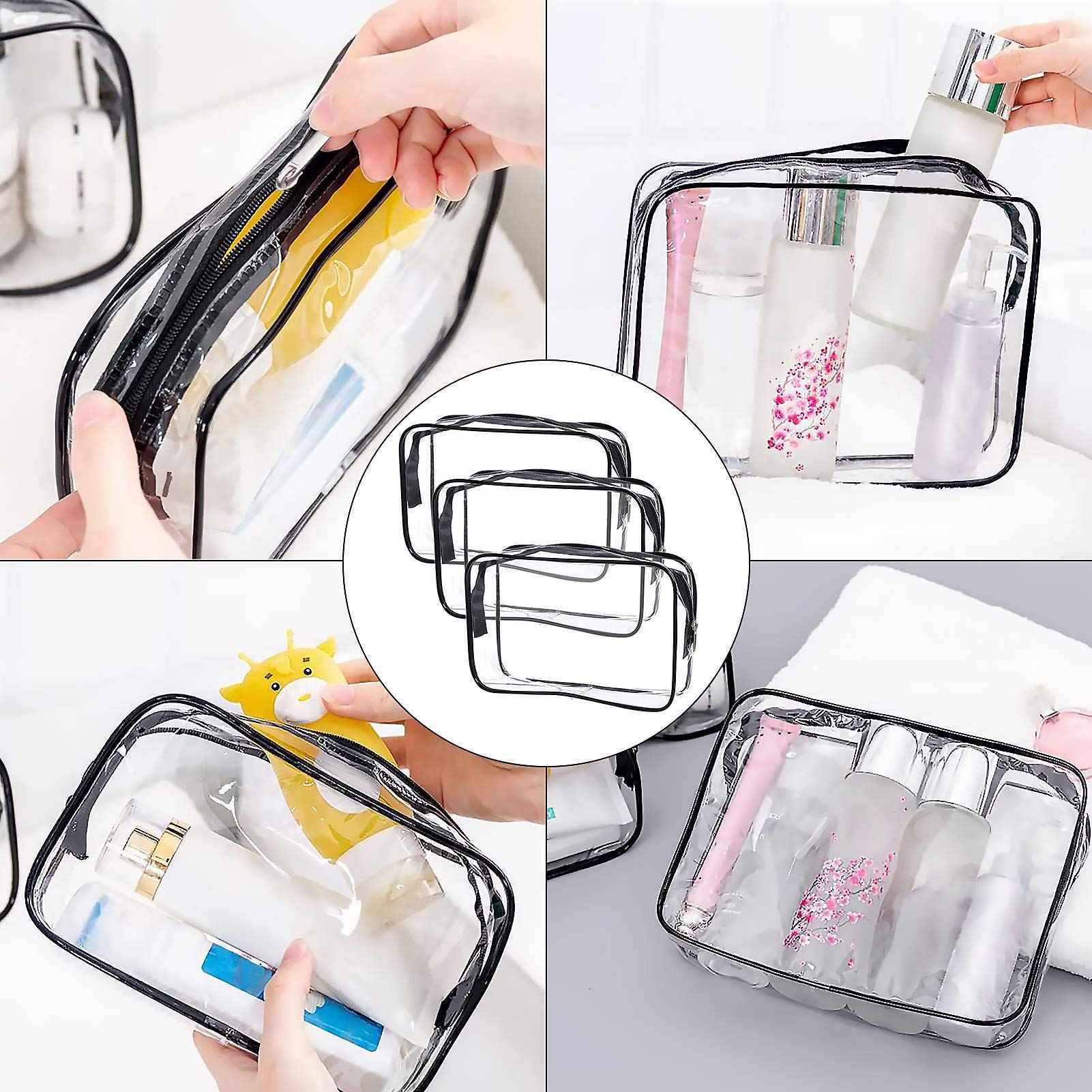 Cosywell Mop Slippers Shoes Cover Dust Duster Slippers 10 PCS 5 Pairs Clear Toiletry Bag Quart Size Bag Travel Makeup Cosmetic Bag PVC Toiletries Cosmetic Pouch for Women Men 3PCS (S)