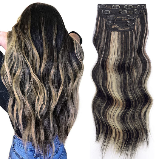 Vigorous Clip in Hair Extensions Black Mix Blonde Long Hair Extensions Clip Ins Soft Synthetic Hairpieces for Women