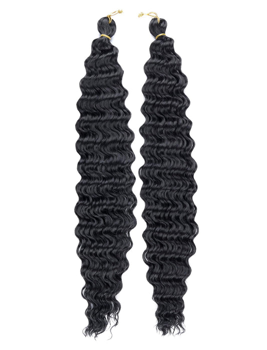 BATISI Water Wave Crochet Hair 2 Packs Curly Braiding Hair for Boho Braids Synthetic Bohemian Curly Crochet Hair 24 Inch #1b Black