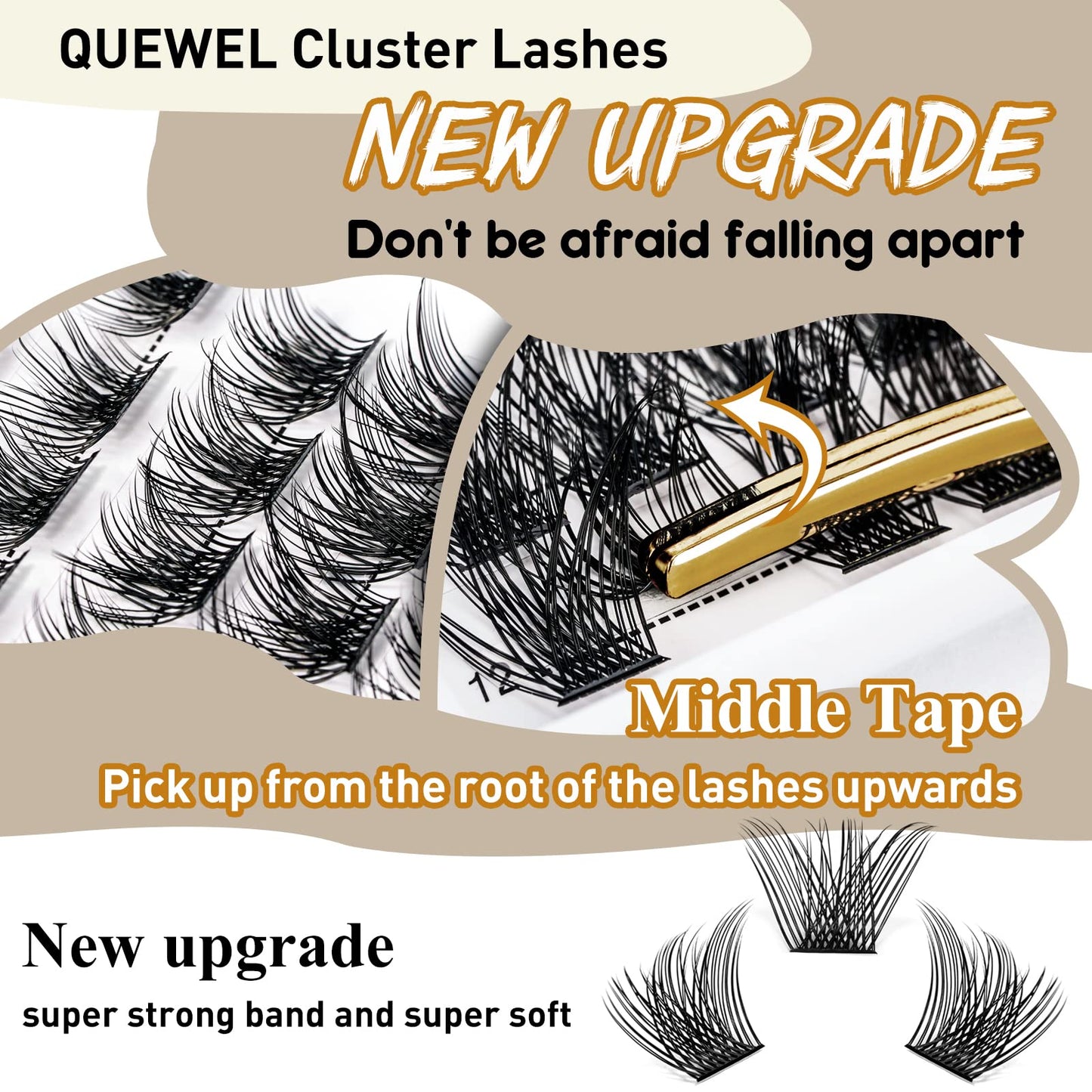 QUEWEL Cluster Lashes 72 Pcs Wide Stem Individual Lashes C/D Curl 8-16mm Length DIY Eyelash Extension False Eyelashes Natural&Mega Styles Soft for Personal Makeup Use at Home (Mega-C-14)