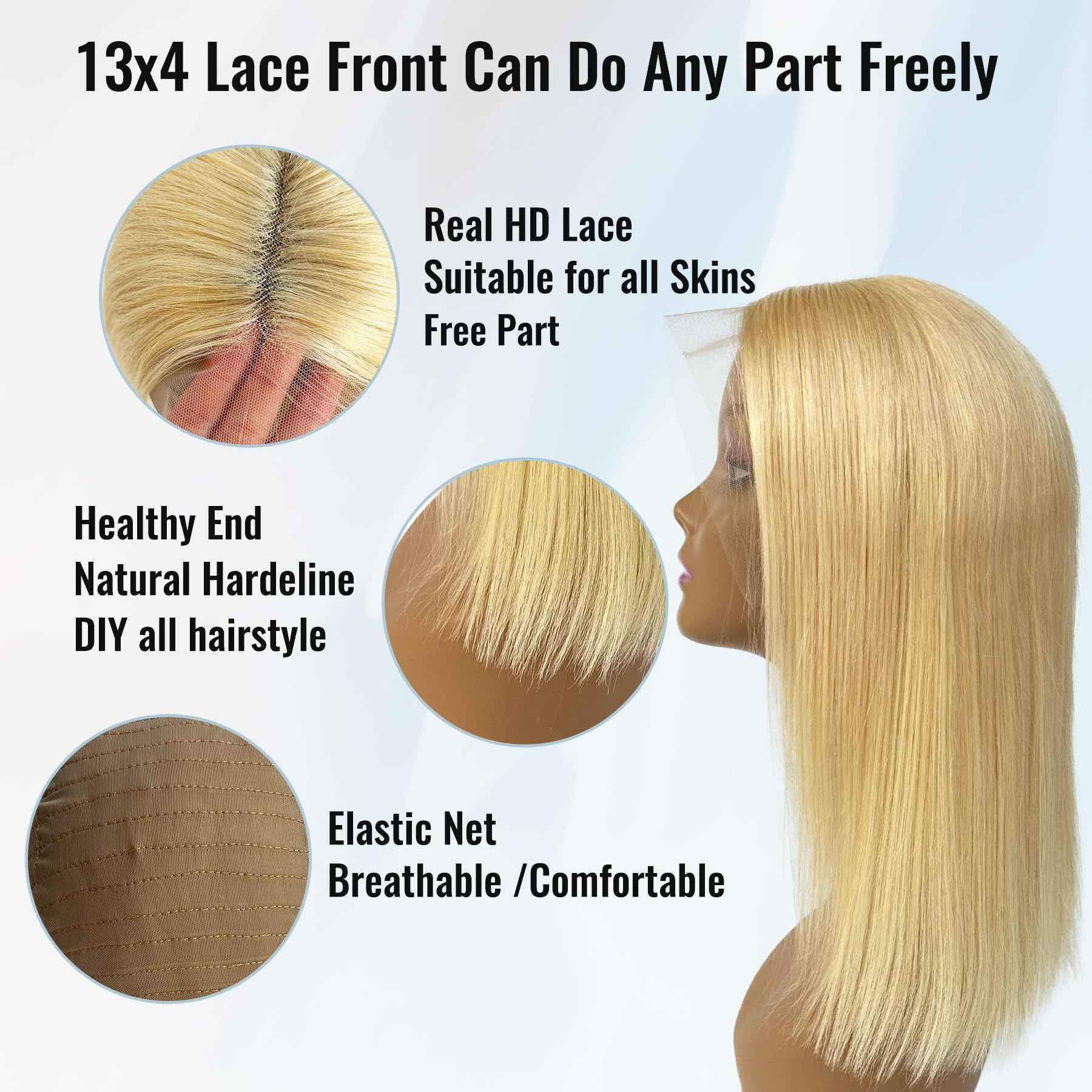 Blonde Bob Wig - 613 Lace Front, Human Hair, 13x4, HD, Pre-Plucked, 10in
