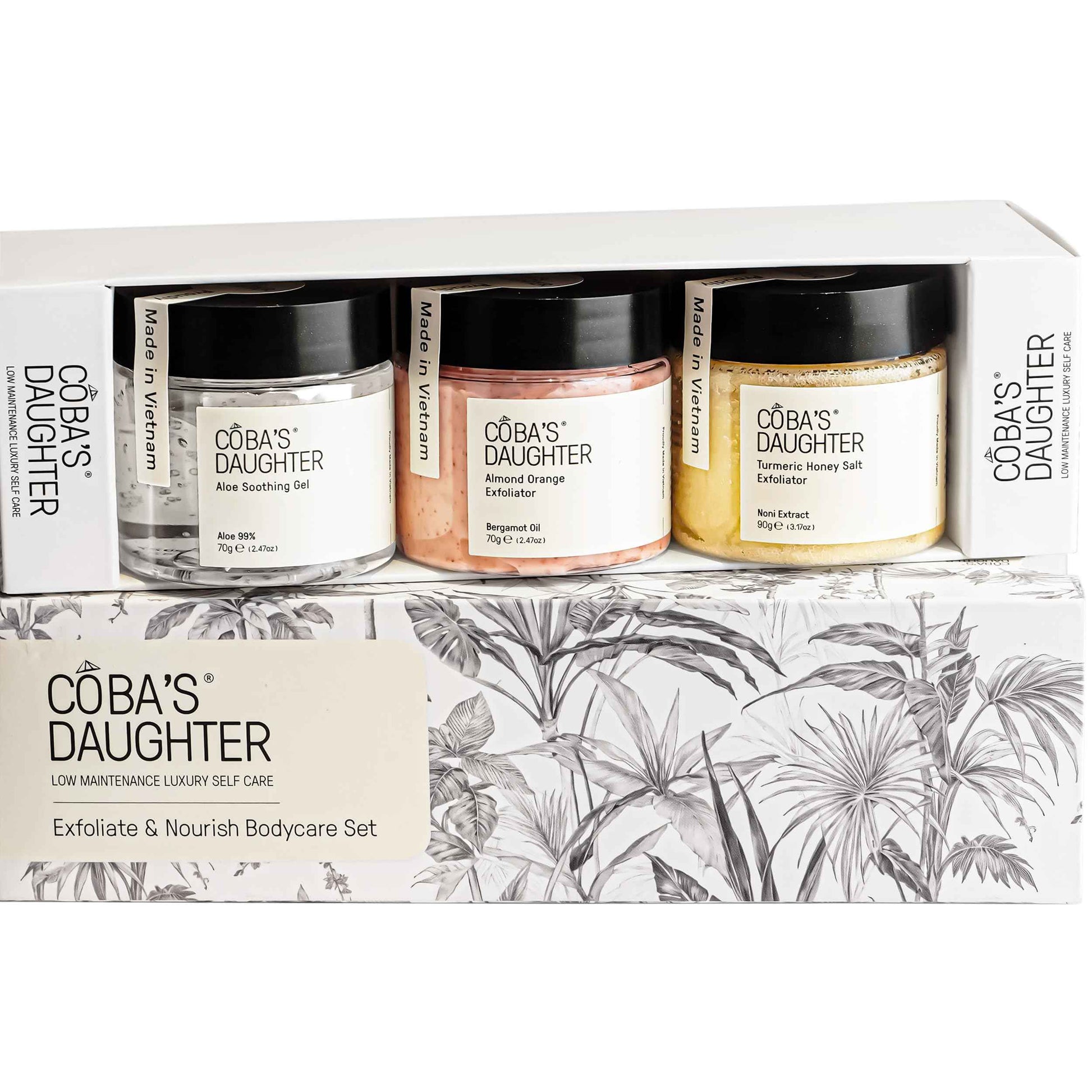 COBA'S DAUGHTER Luxury Spa Gift Set – 3-Piece Mini Body Scrub Trio with Honey Turmeric, Almond Orange & Aloe Vera – Travel Size Self-Care Gift for Holiday, Christmas, Birthday, Wedding Favor