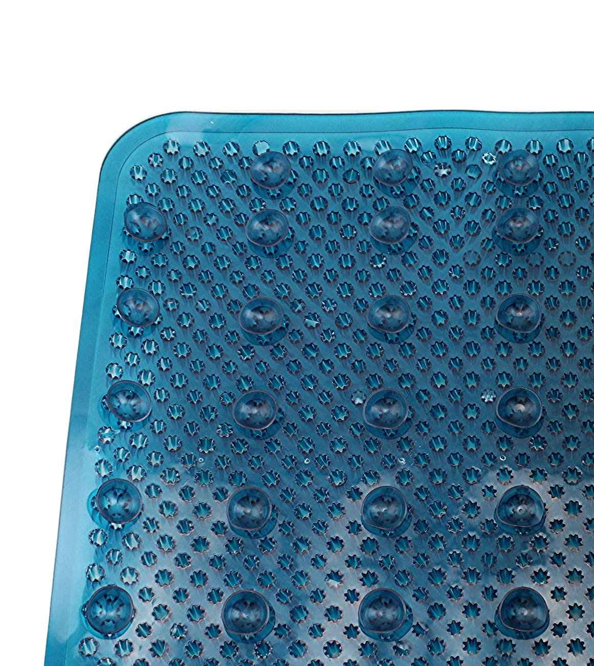Grass Textured Spa Quality Foot Scrubber Shower Bath Mat Anti-Slip 24.5" x 13.5" Comforts Tired Feet (Blue)