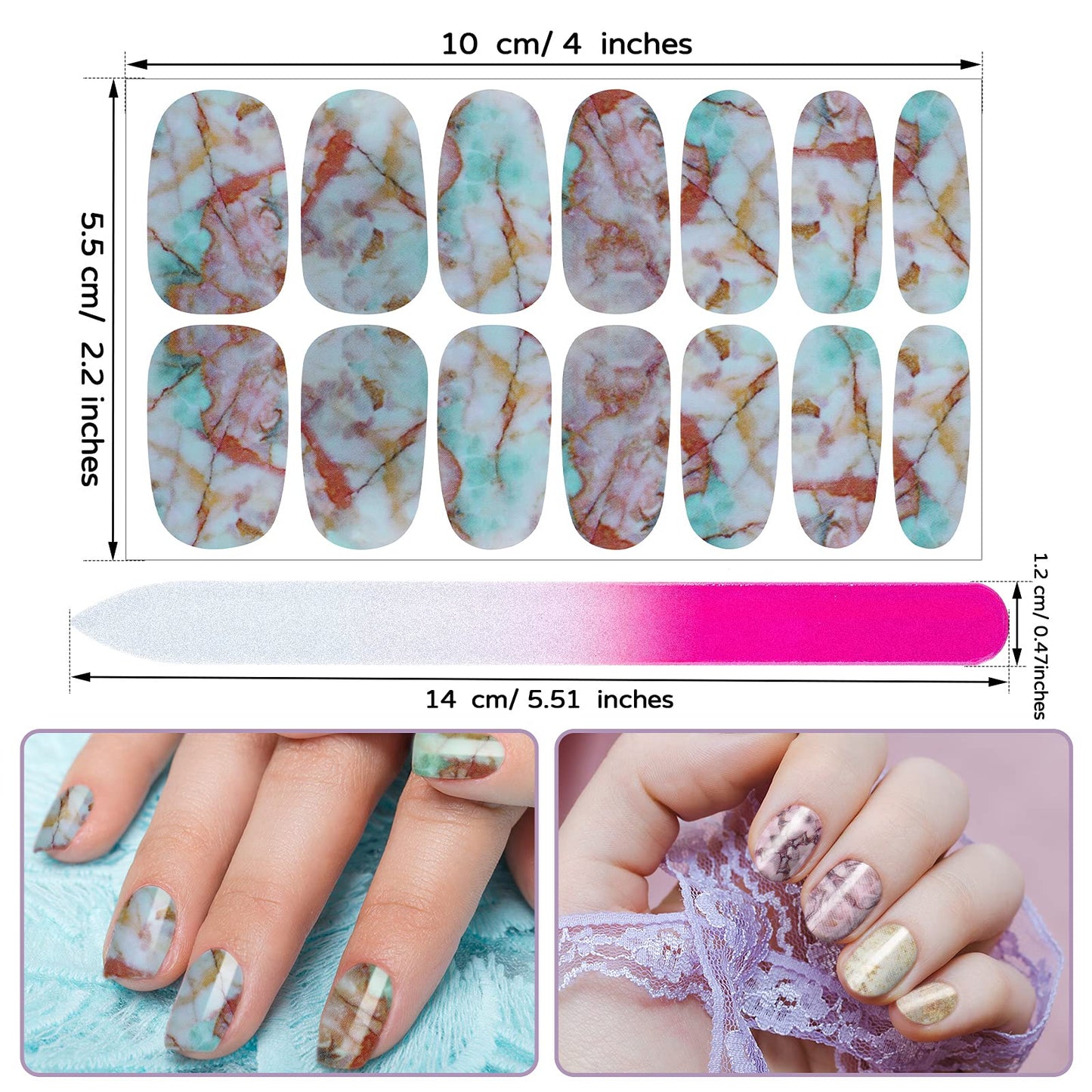 Maitys 336 Pieces 24 Sheets Full Wrap Nail Polish Strips Stickers Self-Adhesive Gel Nail Strips Art Decals with Nail File for Women DIY Nail Decorations(Retro Style)