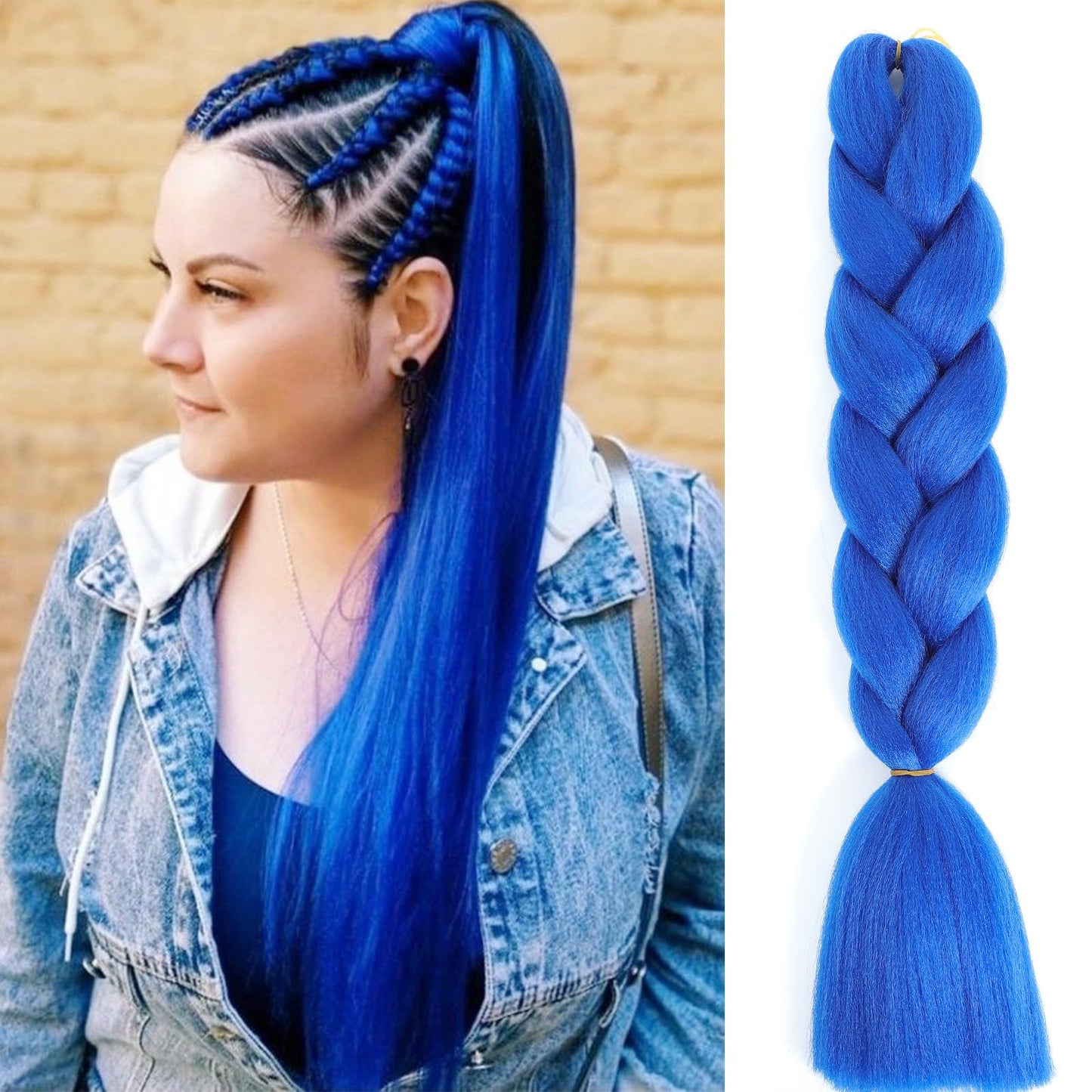 Herina Blue Braiding Hair For Braids One Pack Blue Hair Extensions High Temperature Jumbo Braiding Hair For Braids(1pc/pack)