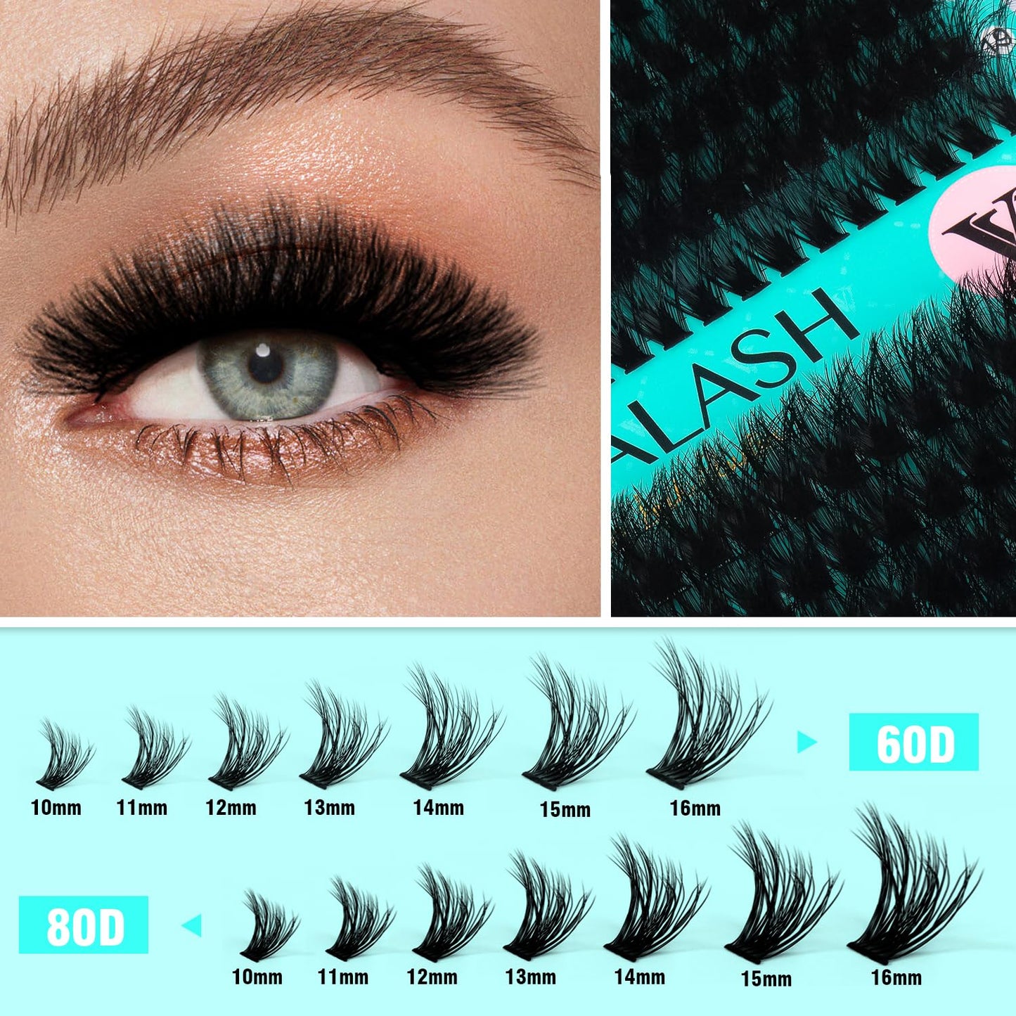 VAVALASH Lash Clusters 60D+80D Wispy Volume Individual Lashes DIY Eyelash Extensions Individual Cluster Lashes Faux Mink False Lashes DIY Lashes at Home (60D+80D,10-16MIX)