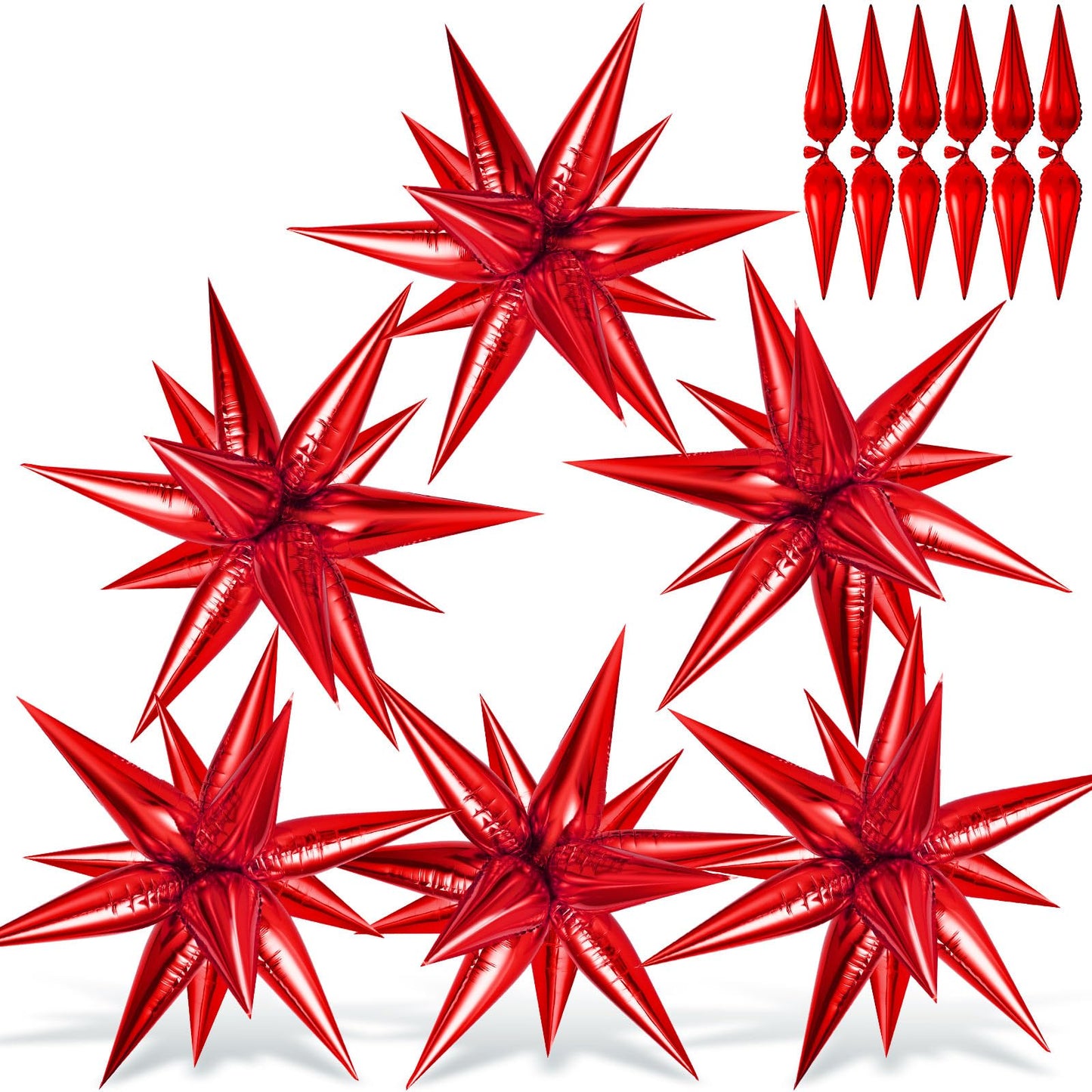 72 Pcs Red Starburst Balloons - 26 Inch Explosion Starburst Foil Cone Balloons, 12 Point Large Balloons for Wedding Birthday Party Decoration Baby Shower Photo Background Red Star Cones