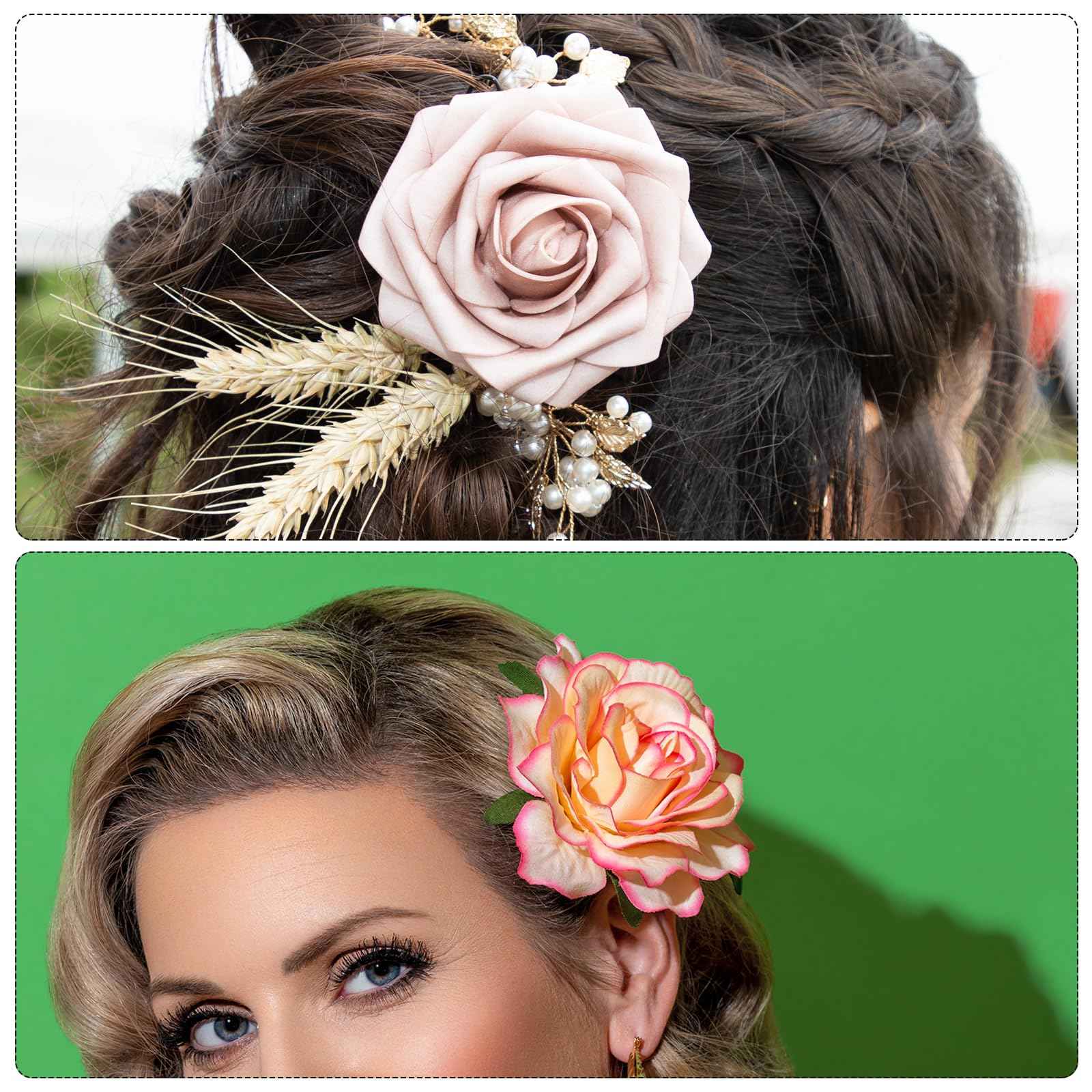 MECCANIXITY 30 Pcs Rose Flower Hair Clips 4 Inch Flower Hair Pins Flower Brooch for Women Hair Accessories White