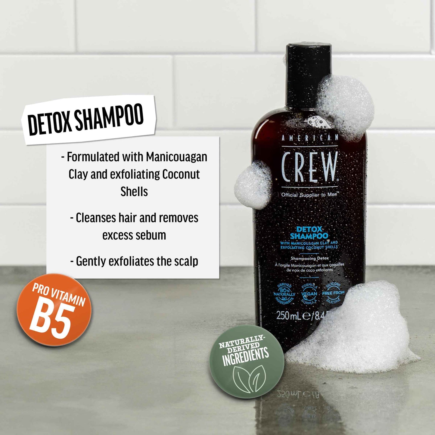 American Crew Detox Shampoo for Men, Naturally Derived, Vegan Formula, Citrus Mint Fragrance, 33.8 Fl Oz