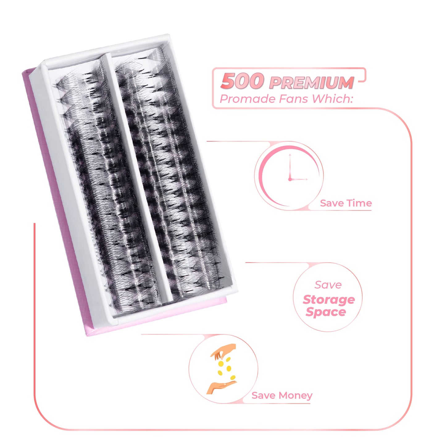 LAVISLASH Promade Fans Eyelash Extension 6D-0.07mm/10D-0.03mm with C/D Curl 8~16mm Ultra Speed Eyelash Extension (6D-0.07mm/10D-0.03mm; C/D Curl; 8~16mm) (6D-0.07 D Curl, 9mm)