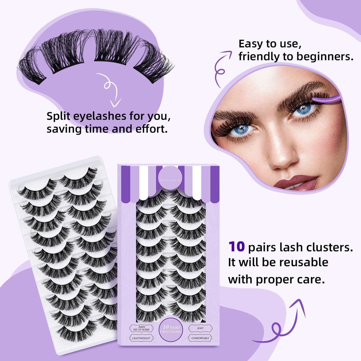 Lash Clusters P01 10 Pair Eyelash Clusters Cluster Eyelash Extensions Fluffy Cluster Lashes Wispy Diy Lash Extension Clusters Eyelash Extension Strips Lashes 10 Pairs Multipack(FDDM-P01)