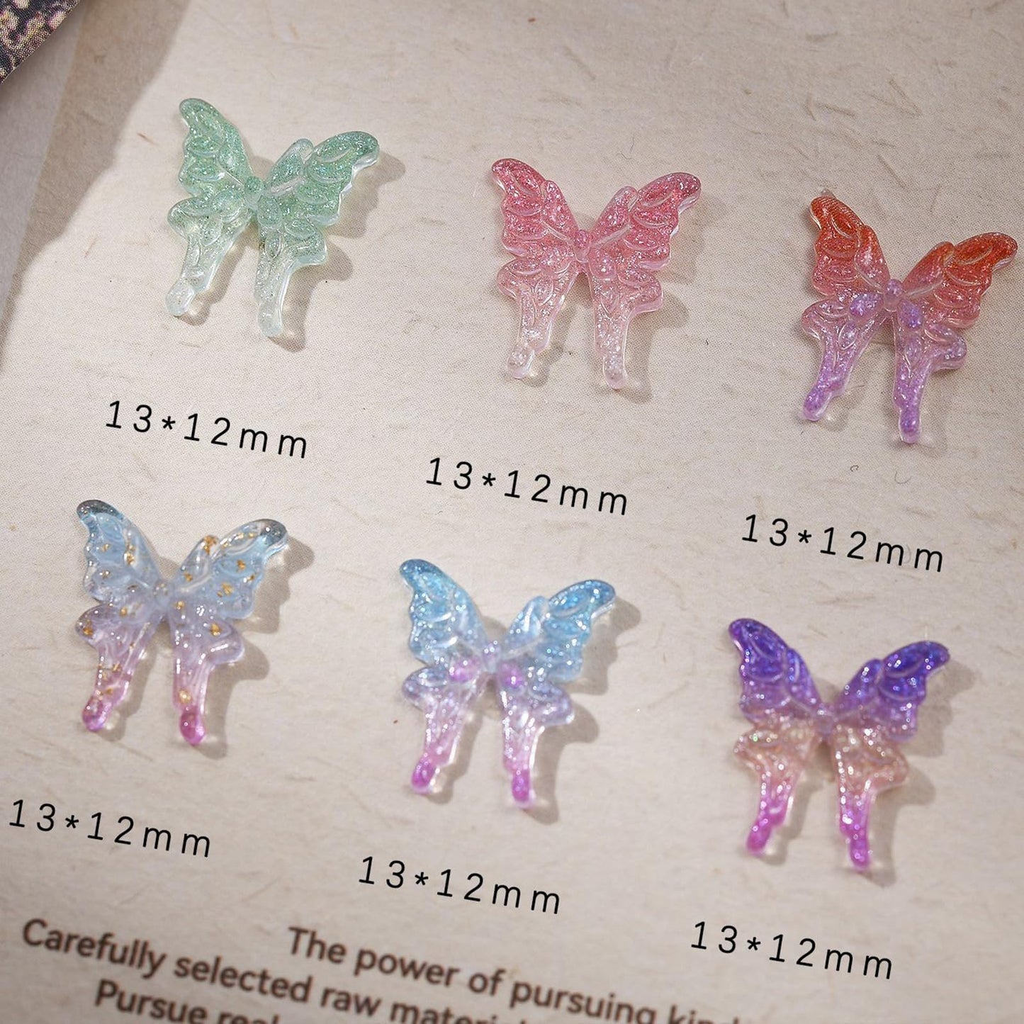 ZASKHLD Butterfly Nail Charms Glitter Clear Butterfly Nail Designs 3D Colorful Butterfly Nail Gems Gradient Butterflies Resin Nail Jewels Luminous Butterfly Nail Art Supplies for Women Girls 60Pcs